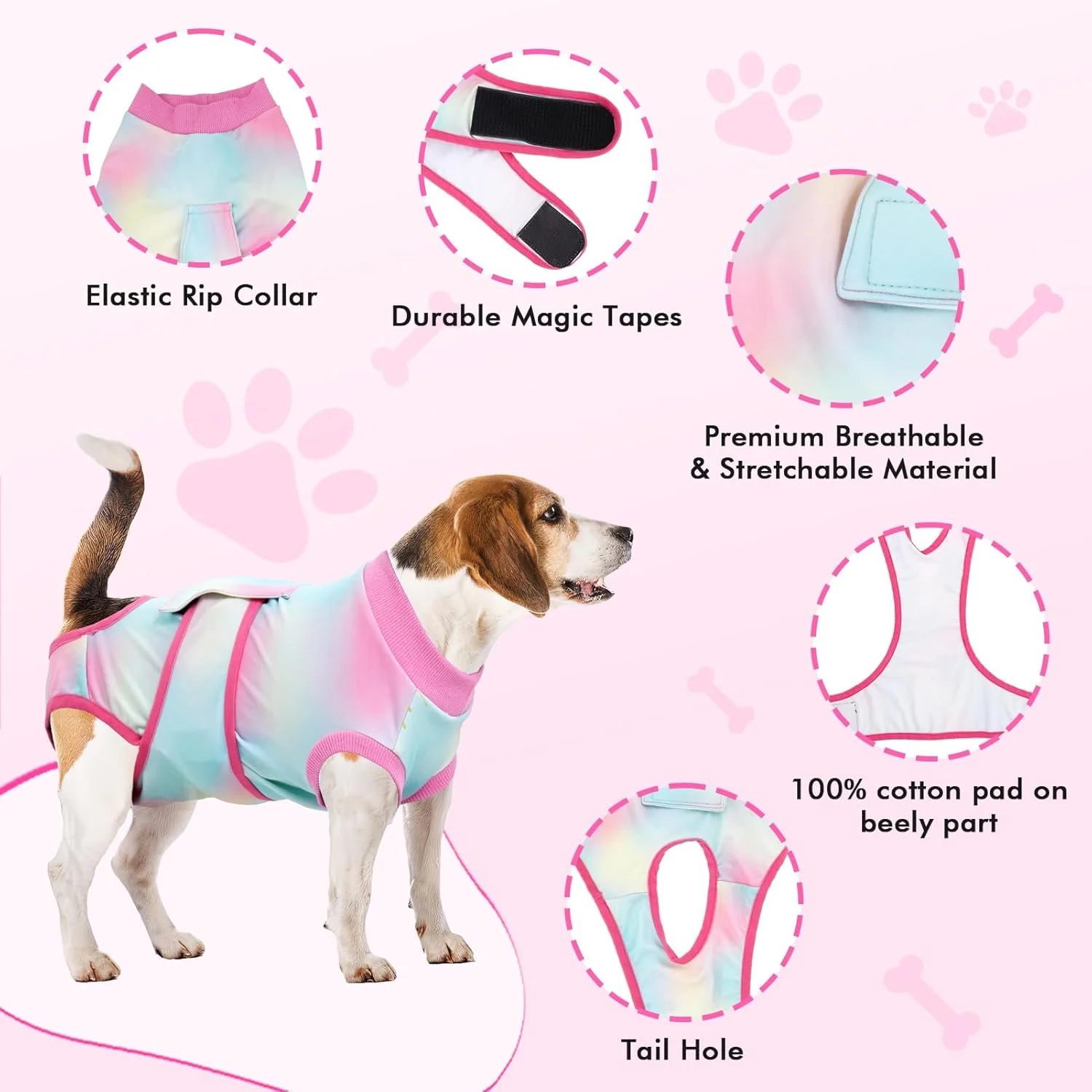 لباس نقاهت جراحی سگ، لباس نقاهت برای سگ های نر و ماده، لباس یکسره سگ بعد از جراحی، لباس جراحی حیوانات خانگی، لباس بدن برای زخم های شکمی و بیماری های پوستی سایز XS