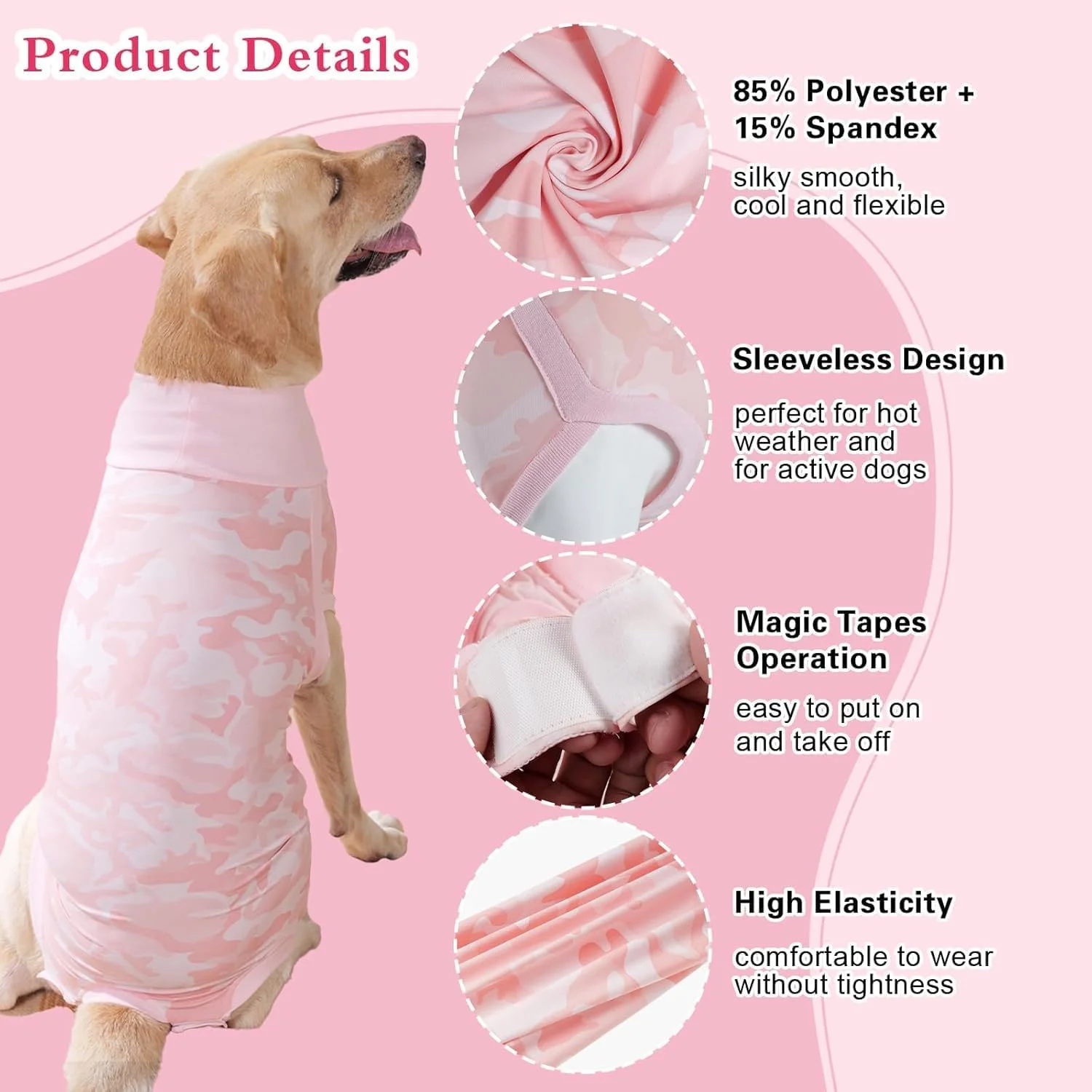 لباس نقاهت جراحی سگ، محافظ زخم پای جلویی سگ، لباس خواب سگ، لباس بدن الاستیک سگ بعد از جراحی (صورتی، XXS)