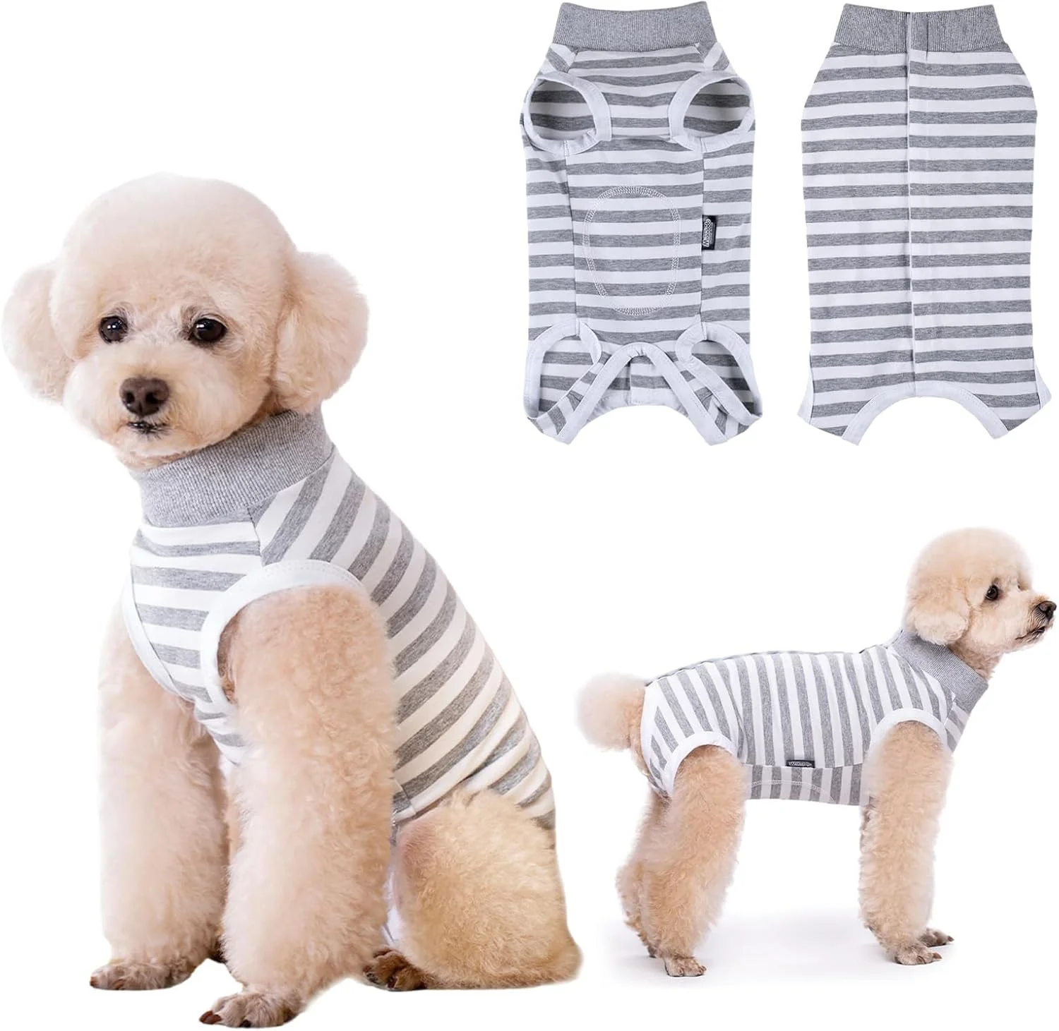 لباس نقاهت سگ، لباس جراحی راه راه سگ، لباس جراحی نرم سگ، لباس نقاهت سگ بعد از جراحی برای آلرژی، محافظت از زخم، جایگزین قیف (خاکستری، XXL)