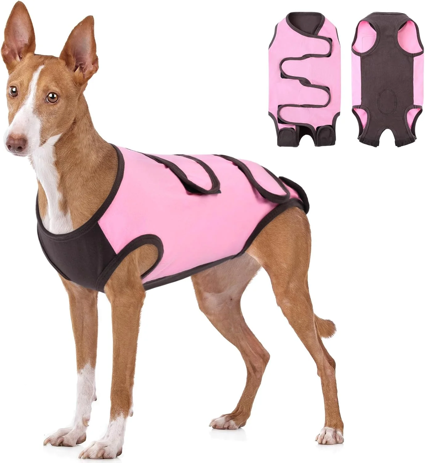 لباس نقاهت سگ ساومونگ، لباس جراحی حرفه ای سگ پنبه ای، جایگزین مخروطی حیوانات خانگی، لباس یکسره تنفسی سگ برای جراحی سگ نر ماده، زخم های شکمی بیماری پوستی گربه (XL، صورتی)