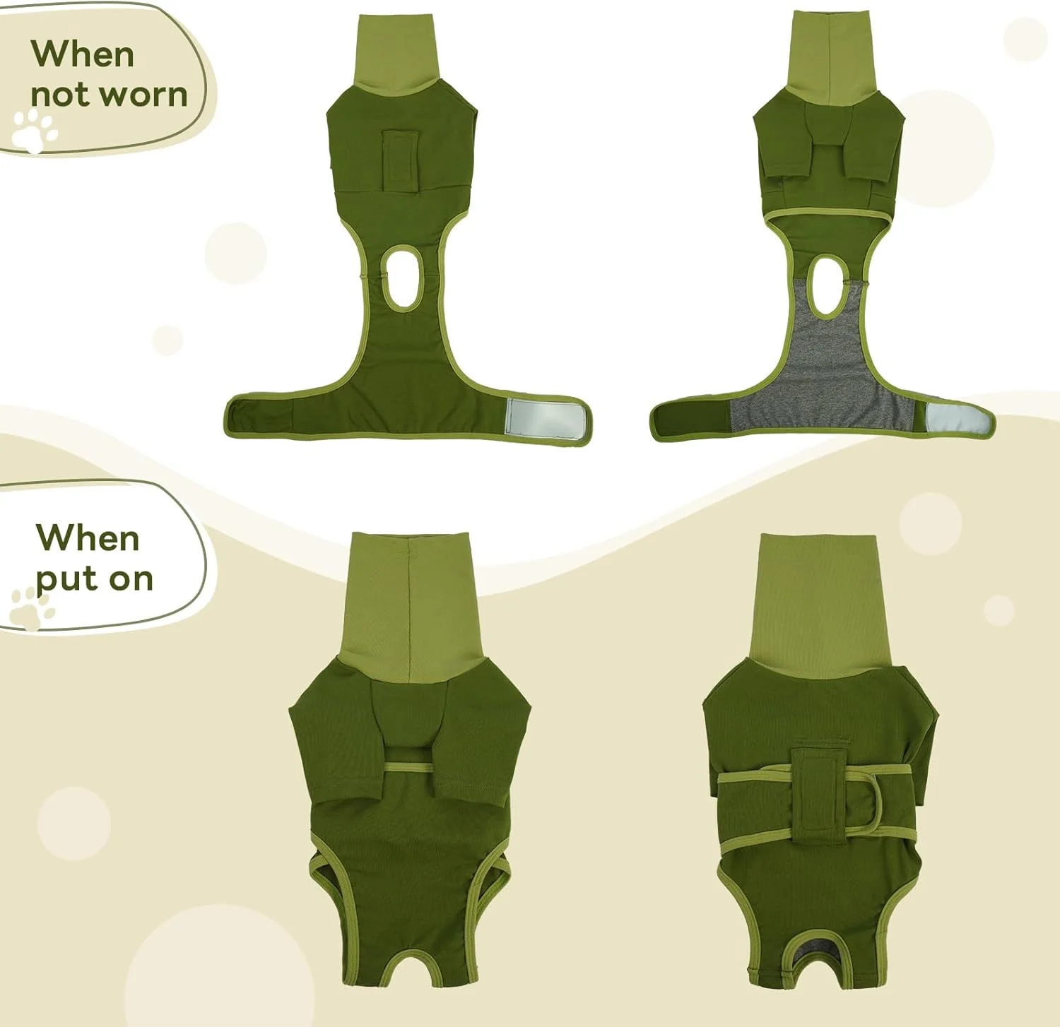 لباس جراحی سگ، لباس تنفسی سگ بعد از جراحی، جایگزین قلاده الیزابت بعد از جراحی بدن سگ، ضد لیسیدن زخم (سبز، XS)