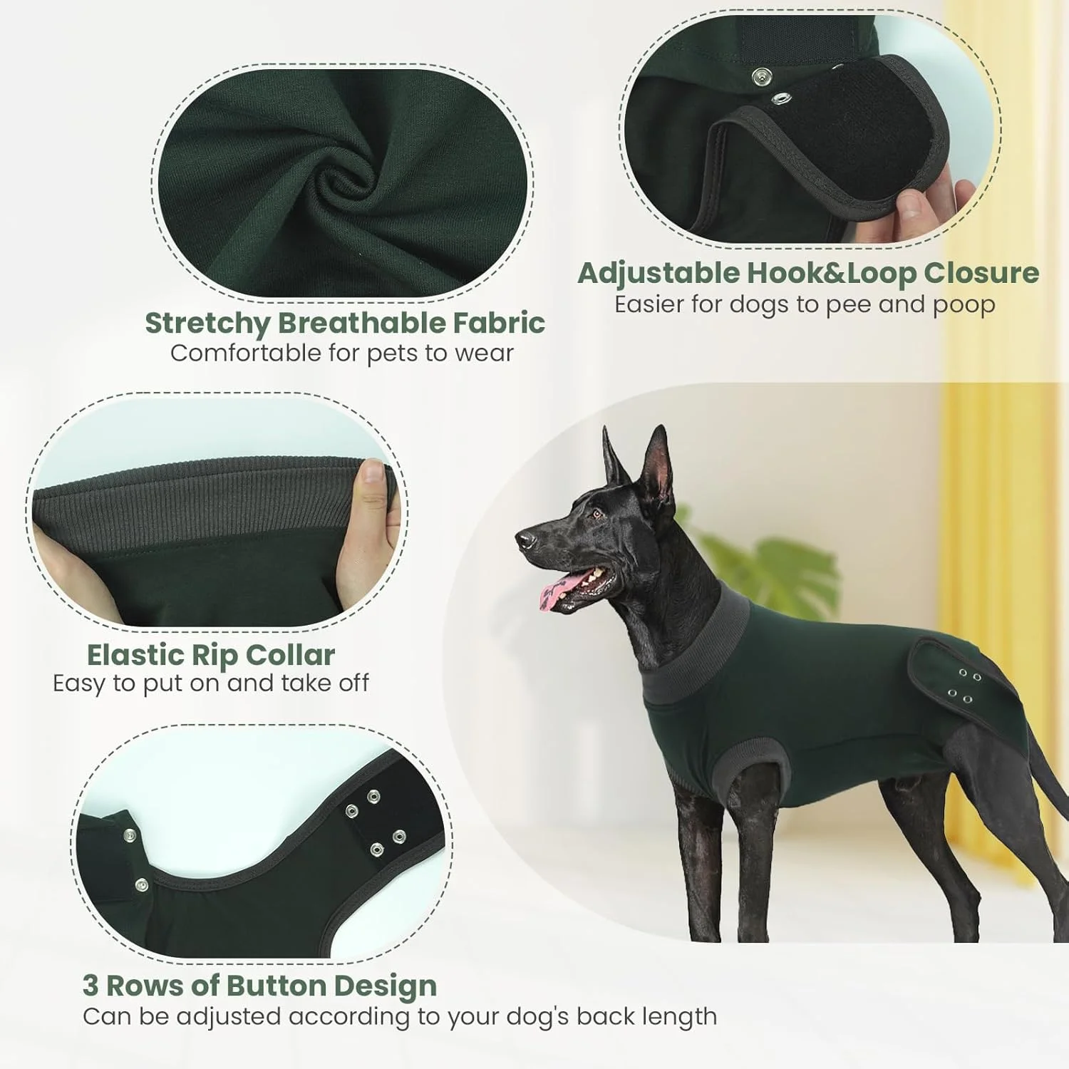 لباس نقاهت سگ IDOMIK برای جراحی - لباس یکسره سگ ضد لیسیدن قابل تنظیم بعد از عمل، لباس عقیم سازی سگ نر و ماده، بانداژ نرم زخم شکمی و جایگزین قیف گردنی