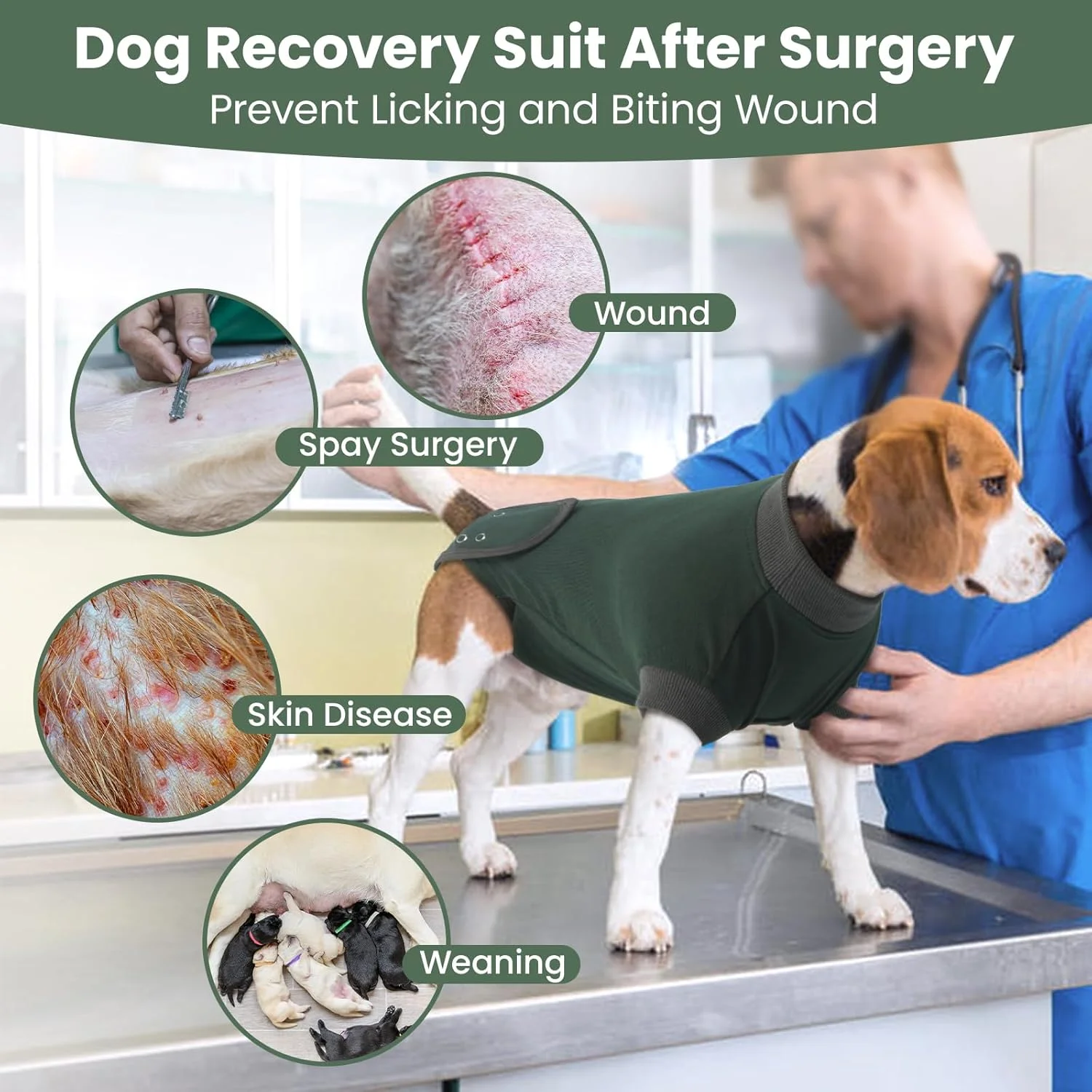 لباس نقاهت سگ IDOMIK برای جراحی - لباس یکسره سگ ضد لیسیدن قابل تنظیم بعد از عمل، لباس عقیم سازی سگ نر و ماده، بانداژ نرم زخم شکمی و جایگزین قیف گردنی