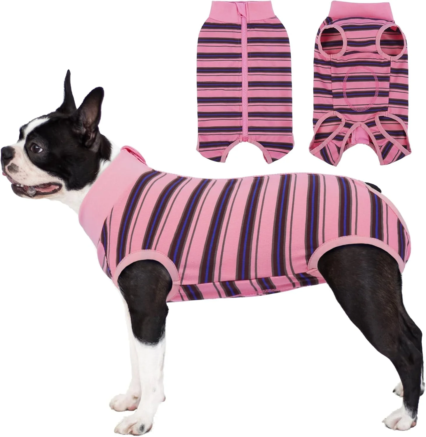 لباس نقاهت سگ LeLePet، جلیقه جراحی راه راه حیوانات خانگی برای سگ های نر و ماده، لباس بدن سگ بعد از جراحی، لباس یکسره بعد از جراحی برای عقیم سازی، پیراهن پزشکی ضد لیسیدن برای سگ ها، صورتی XL