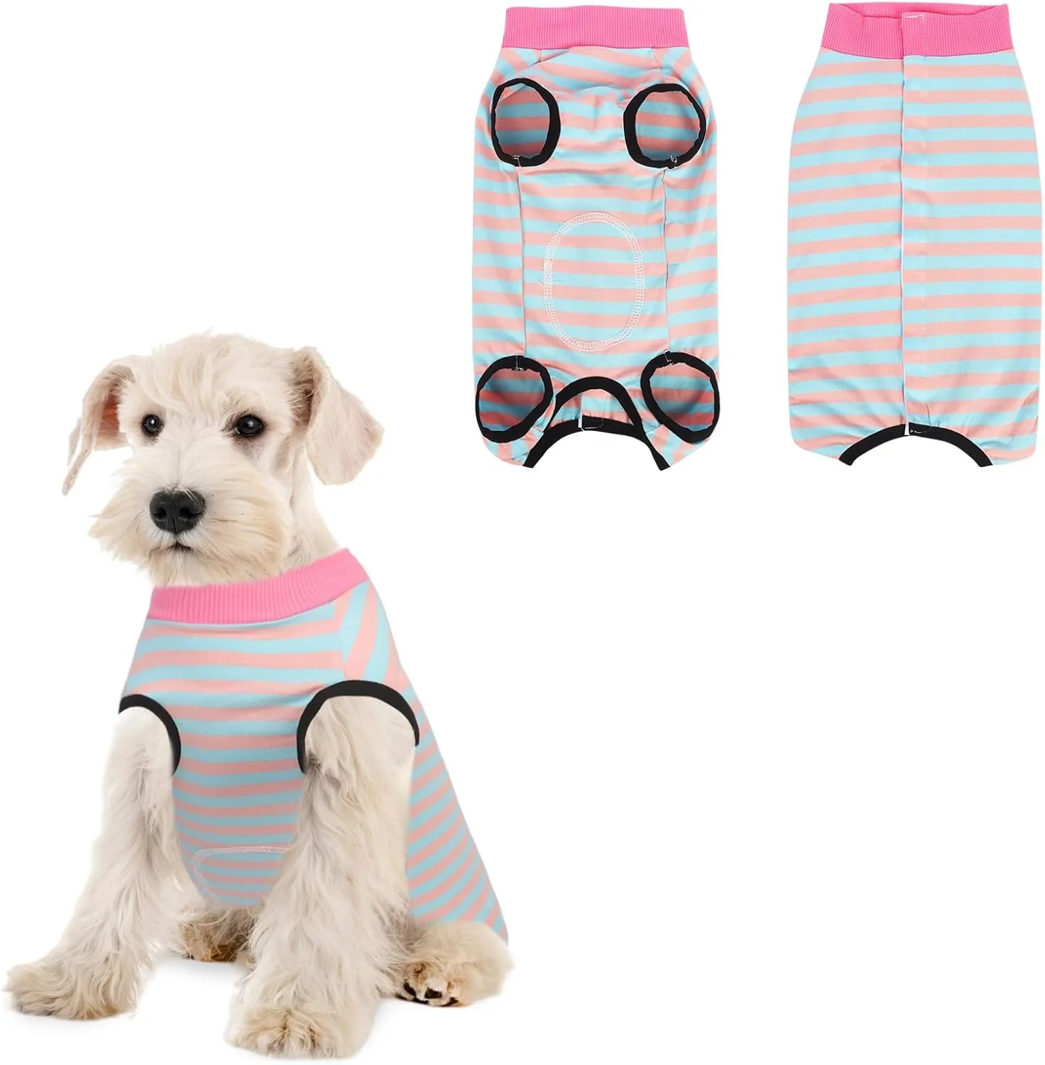 لباس بهبودی سگ، پیراهن راه راه، لباس یکسره نرم و بدون آستین سگ بعد از عمل جراحی، جلوگیری از لیسیدن، جایگزین قلاده الیزابت، مناسب برای پودل، تدی، اشنوزر، بیچون (صورتی و آبی، L)