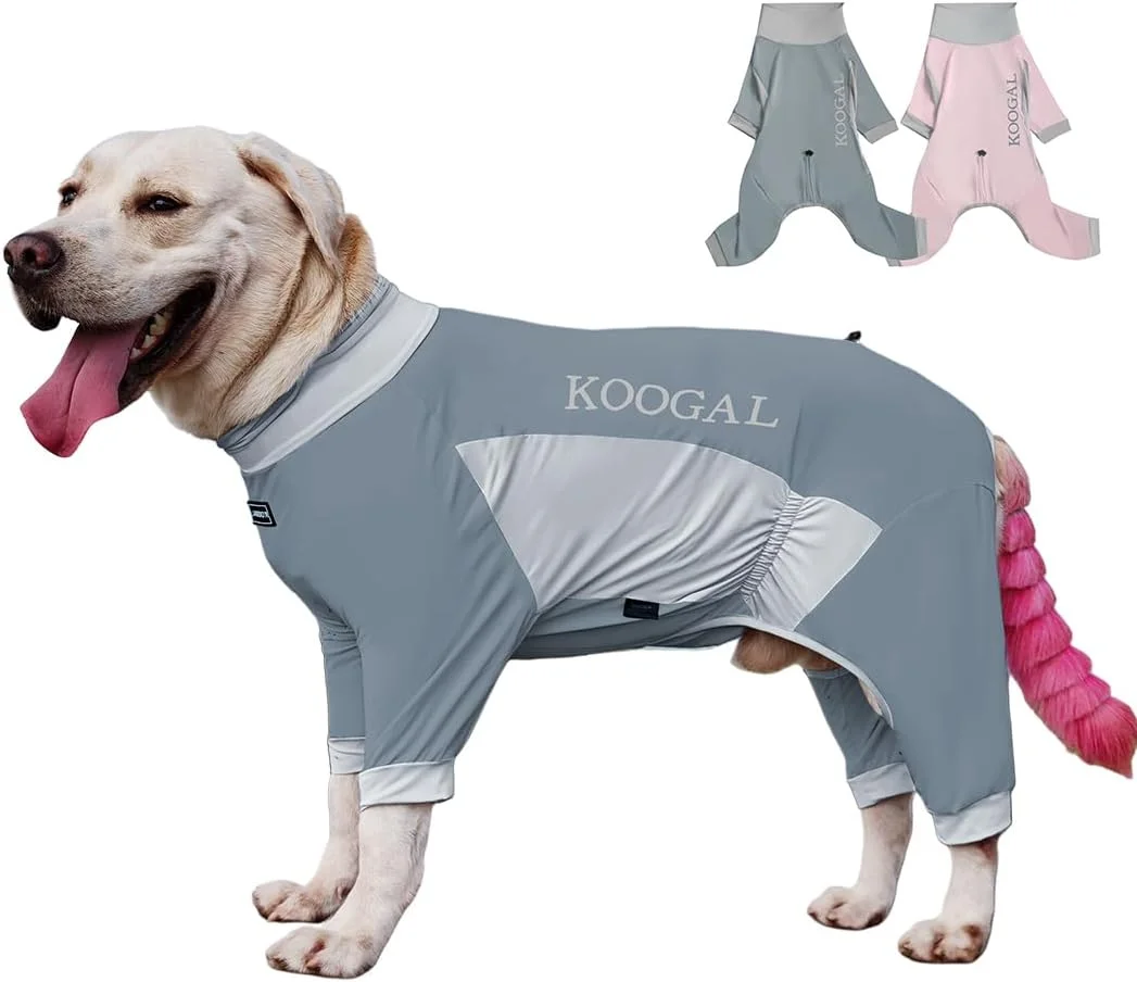 لباس خواب خنک کننده سگ، لباس توانبخشی الاستیک یک تکه برای سگ های متوسط و بزرگ (لباس خنک کننده یخی - خاکستری، 5XL - مناسب برای 34-42 کیلوگرم)
