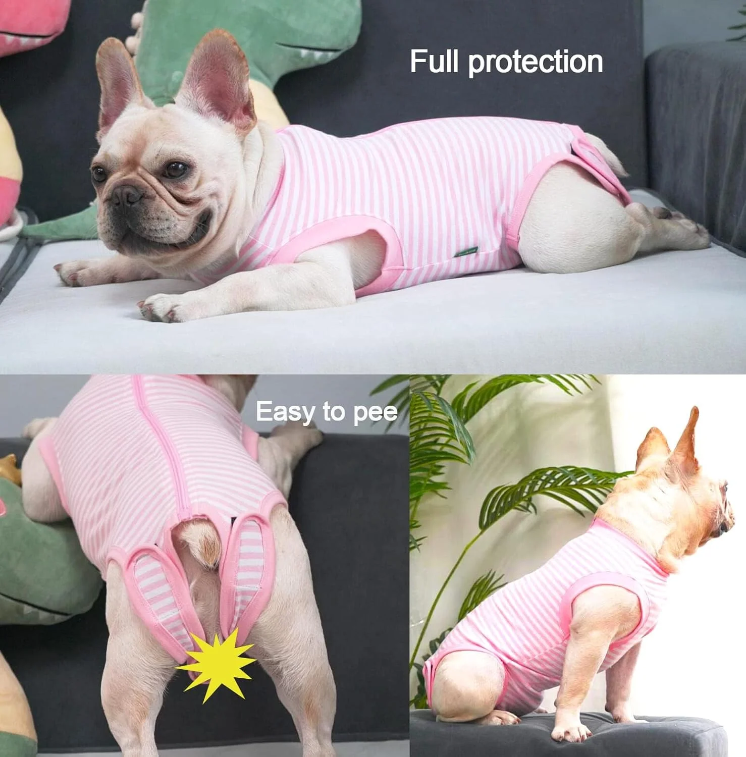 لباس ریکاوری سگ صورتی برای سگ های ماده بزرگ، لباس جراحی سگ نر، باریک صورتی-سفید سایز 3XL