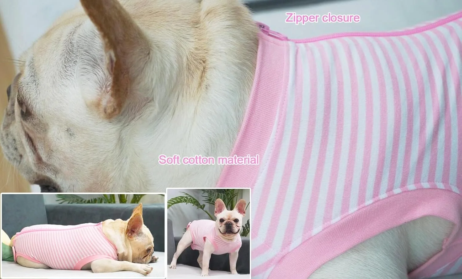 لباس ریکاوری سگ صورتی برای سگ های ماده بزرگ، لباس جراحی سگ نر، باریک صورتی-سفید سایز 3XL
