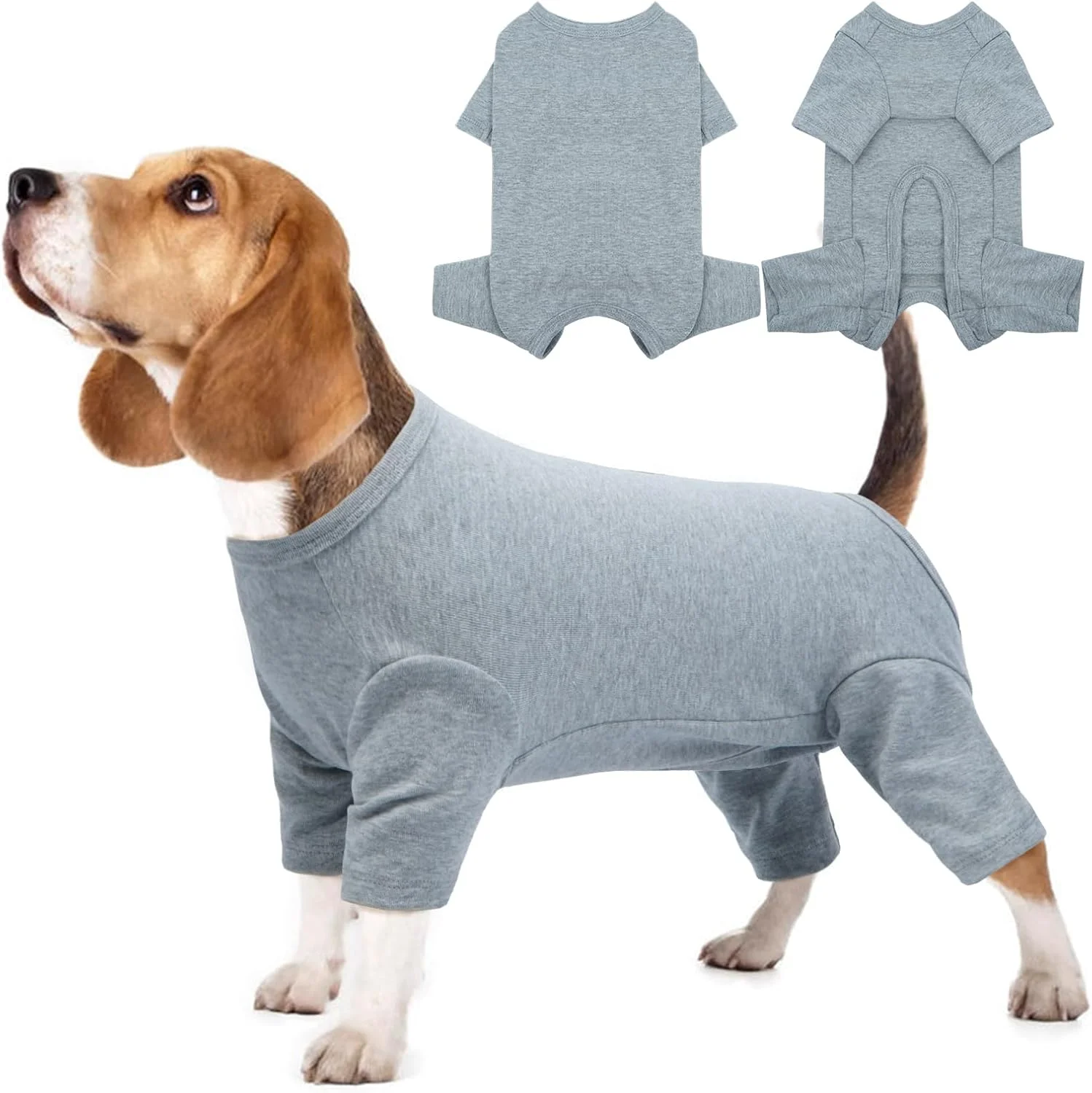 لباس سگ سایز بزرگ، لباس خواب سگ برای سگ های کوچک، متوسط و بزرگ، لباس نقاهت بعد از عمل جراحی، لباس سرهمی سگ، لباس محافظ برای جلوگیری از لیسیدن، خراشیدن و ریزش مو، لباس نقاهت خاکستری