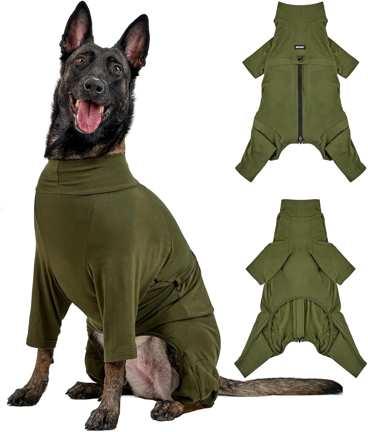 لباس سرهمی سگ OneTigris FUZZBUD، لباس سرهمی برای سگ های بزرگ و متوسط، نرم، گرم، کشسان، لباس خواب چند منظوره سگ برای ریزش مو، آلرژی، ضد لیسیدن، محافظت از زخم - سبز M