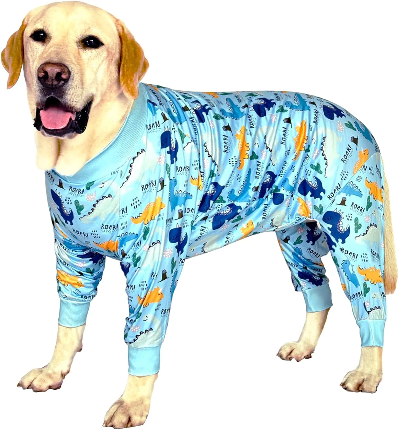 لباس جراحی سگ طرح دایناسور آبی، آستین بلند، لباس خواب نرم، لباس یکسره، جلوگیری از لیسیدن، مناسب برای سگ های بزرگ (دایناسور آبی، بزرگ)