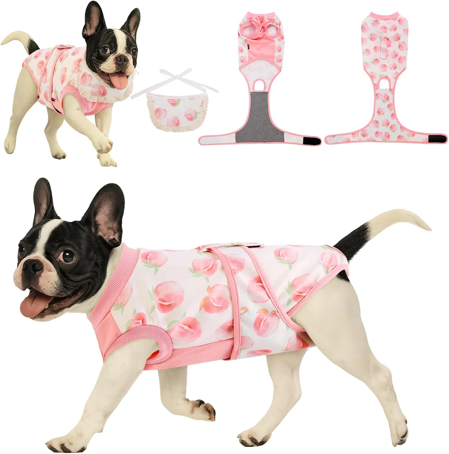 لباس ریکاوری نرم برای سگ و گربه نر/ماده بعد از عمل جراحی، به همراه ست دستمال گردن، جایگزین قیف گردنی، ضد لیسیدن زخم های شکمی، لباس یکسره تمام بدن برای سگ های کوچک، لباس سرهمی حیوانات خانگی