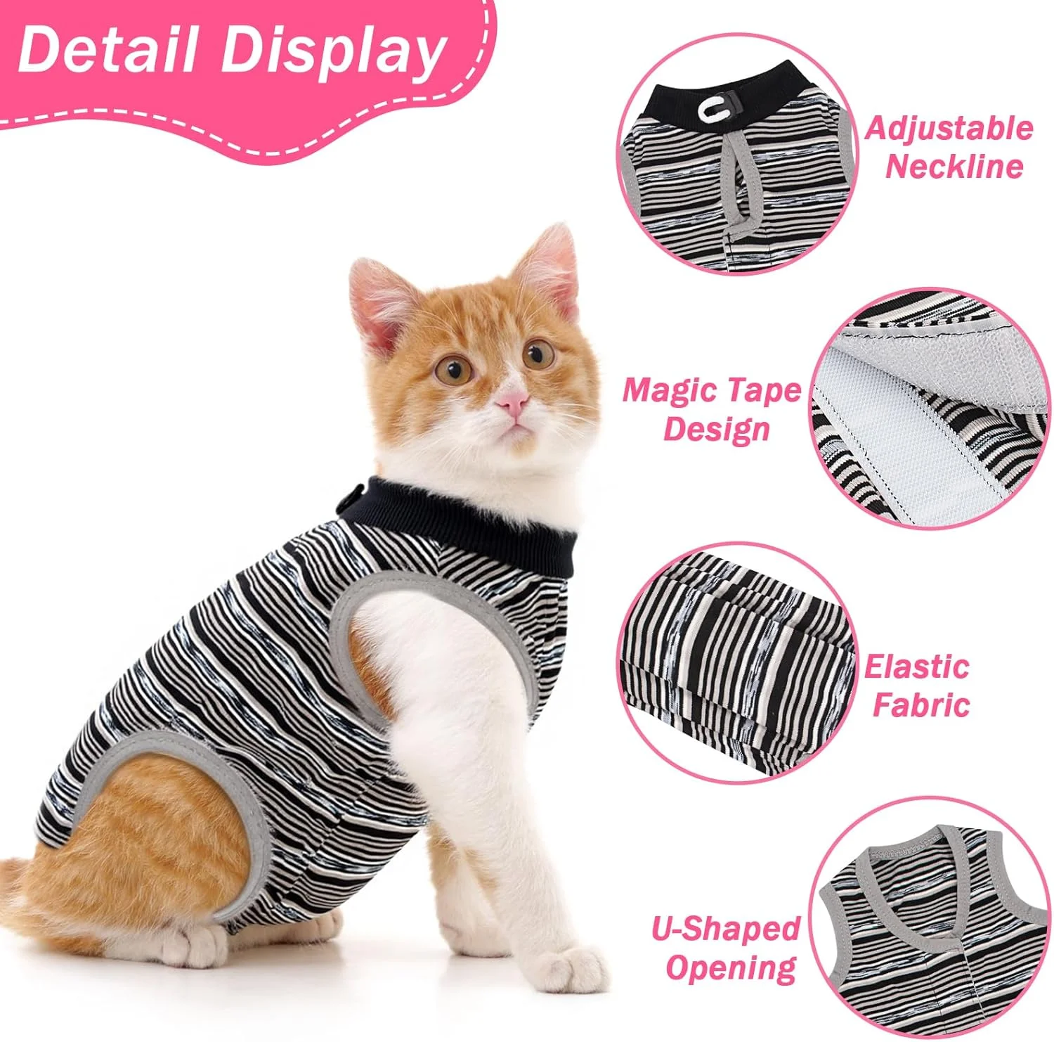 لباس ریکاوری گربه ماده Coppthinktu، لباس یکسره گربه برای بعد از جراحی، مناسب برای جراحی، زخم های شکمی و بیماری های پوستی، جایگزین نرم برای طوق الیزابت، لباس ضد لیسیدن بچه گربه