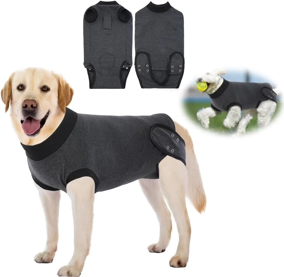 لباس نقاهت سگ Azonee، لباس جراحی تنفسی برای سگ های نر و ماده، جایگزین قیف گردنی، ضد لیسیدن، دارای سوراخ ادرار، ایده آل برای عقیم سازی، از شیر گرفتن و مشکلات پوستی، سایز L