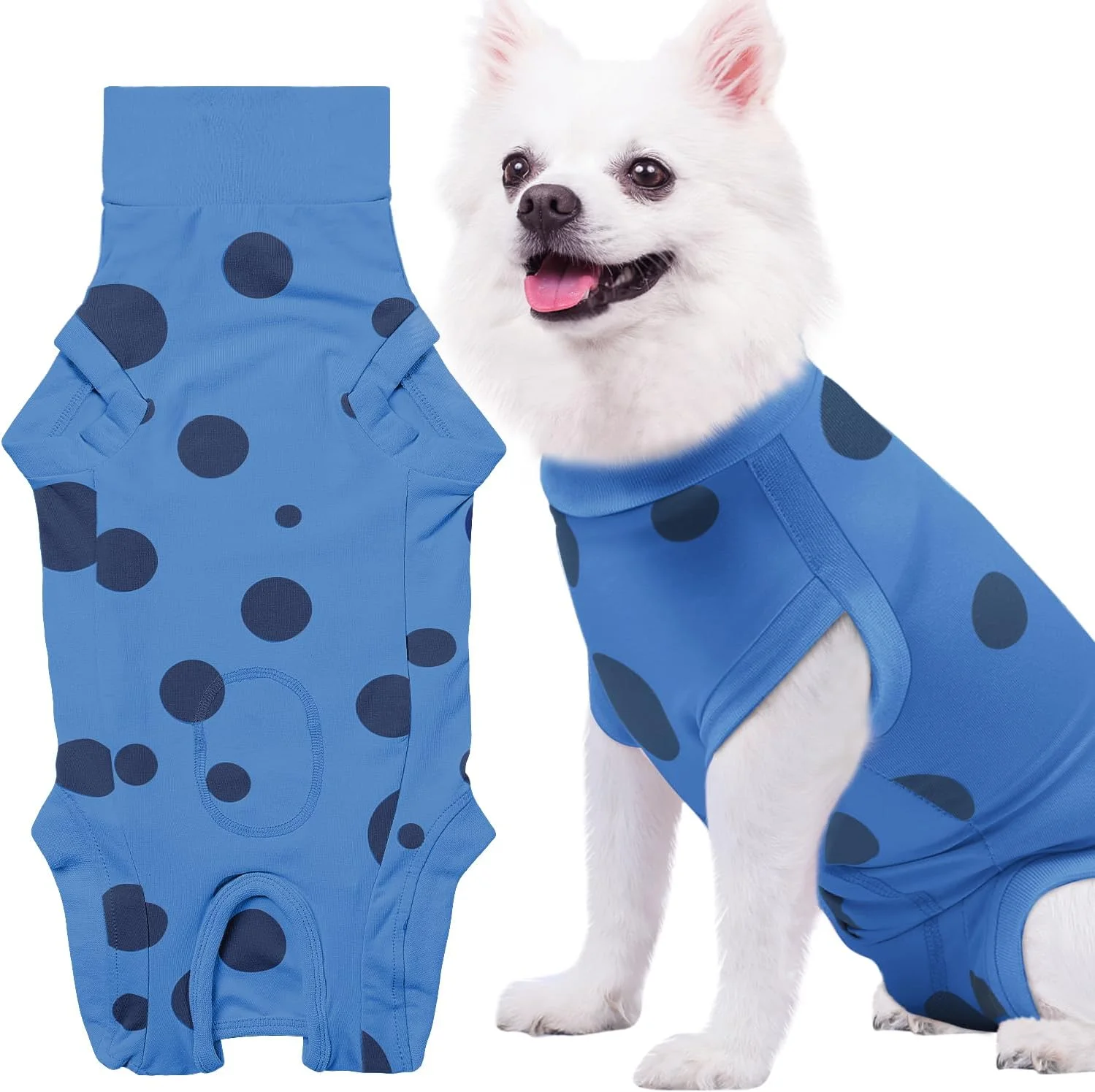 لباس نقاهت جراحی سگ - لباس محافظ بعد از عمل برای عقیم سازی و زخم های شکمی | لباس ضد لیسیدن پنبه ای نرم با دهانه ادرار | سگ های نر و ماده (آبی، خیلی کوچک)