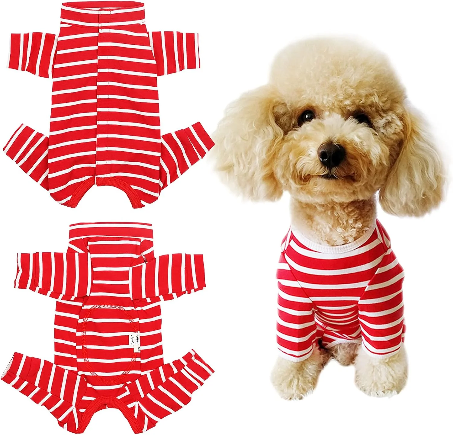 لباس نقاهت سگ کوکاستر بعد از جراحی، لباس محافظ زخم سگ، لباس جراحی محافظ برای سگ های کوچک و متوسط (راه راه قرمز سفید-M)