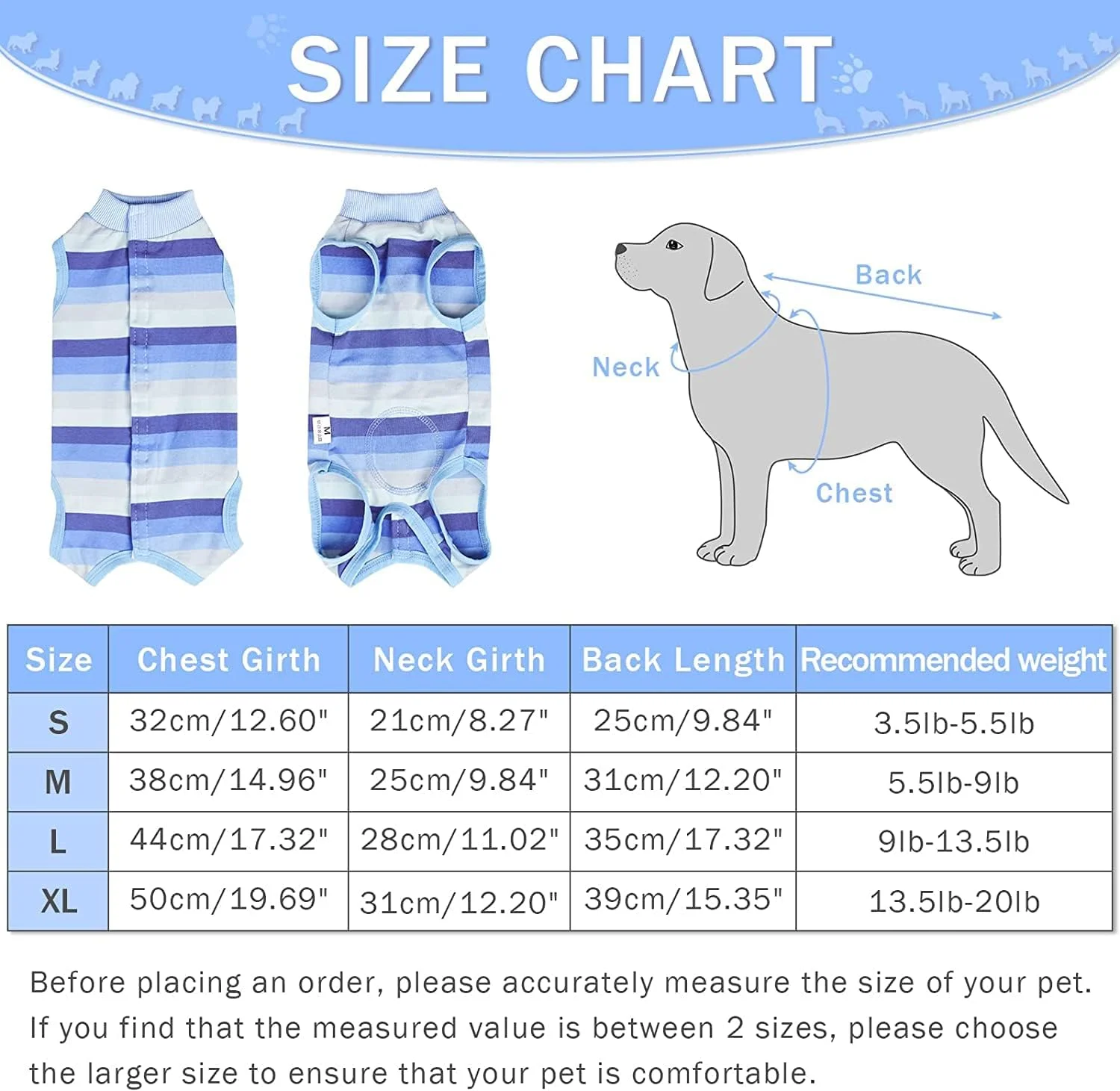 لباس نقاهت سگ/گربه SYOSI، لباس جراحی استریلیزاسیون سگ با قابلیت کشسانی بالا و تنفسپذیر، لباس پرستاری برای سگها پس از شیر گرفتن و لباس مناسب برای بهبودی جراحی حیوانات خانگی (بزرگ، آبی راه راه) لباس نقاهت سگ/گربه SYOSI، لباس جراحی استریلیزاسیون سگ با قابلیت کشسانی بالا و تنفسپذیر، لباس پرستاری برای سگها پس از شیر گرفتن و لباس مناسب برای بهبودی جراحی حیوانات خانگی (بزرگ، آبی راه راه)