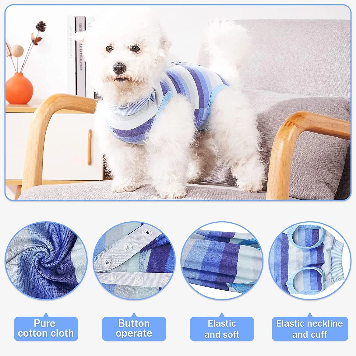 لباس نقاهت سگ/گربه SYOSI، لباس جراحی استریلیزاسیون سگ با قابلیت کشسانی بالا و تنفسپذیر، لباس پرستاری برای سگها پس از شیر گرفتن و لباس مناسب برای بهبودی جراحی حیوانات خانگی (بزرگ، آبی راه راه) لباس نقاهت سگ/گربه SYOSI، لباس جراحی استریلیزاسیون سگ با قابلیت کشسانی بالا و تنفسپذیر، لباس پرستاری برای سگها پس از شیر گرفتن و لباس مناسب برای بهبودی جراحی حیوانات خانگی (بزرگ، آبی راه راه)