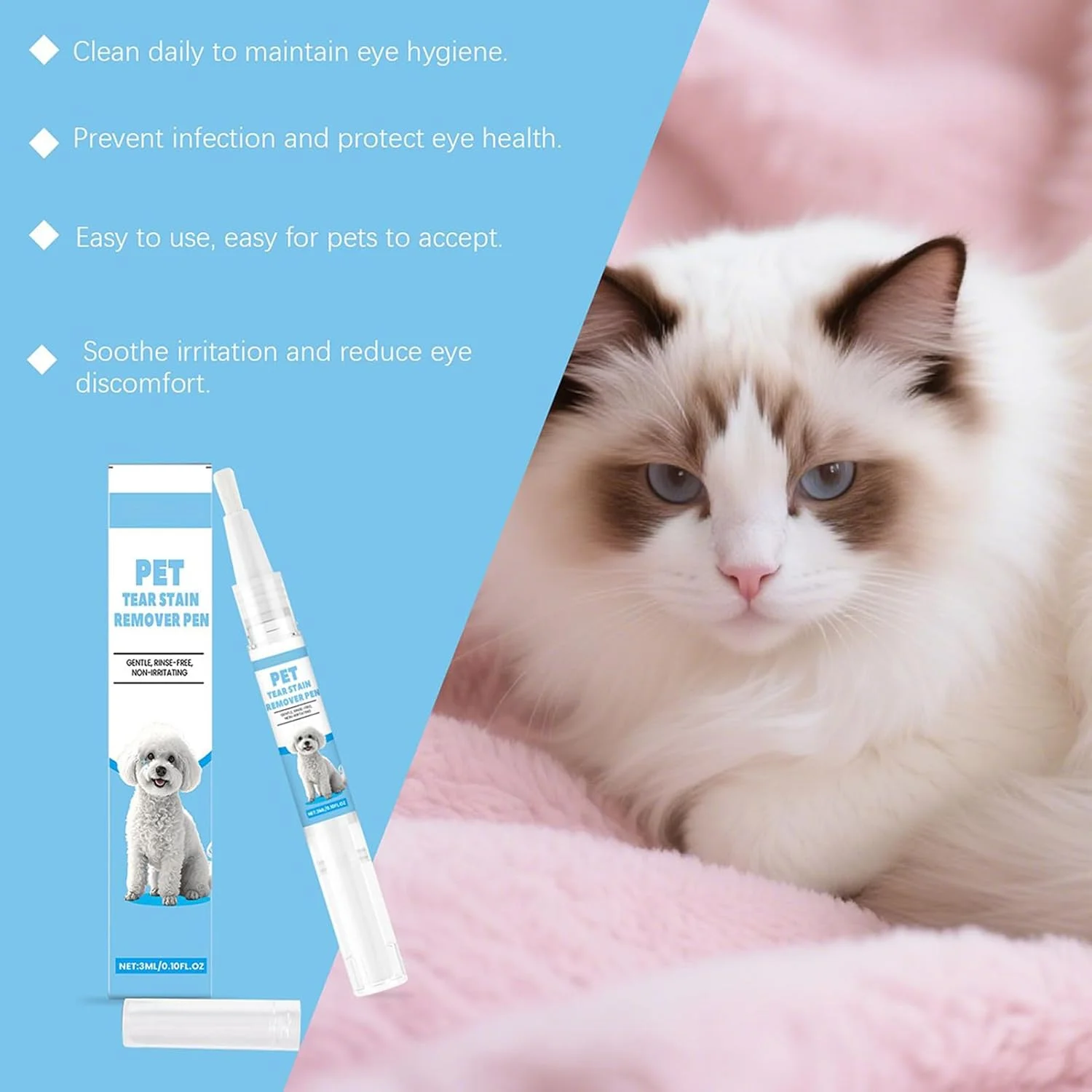 قلم پاک کننده لکه اشک برای سگ | مراقبت از چشم سگ و گربه، ابزار تمیز کننده برای نظافت روزانه توله سگ ها، بچه گربه ها و حیوانات کوچک و متوسط