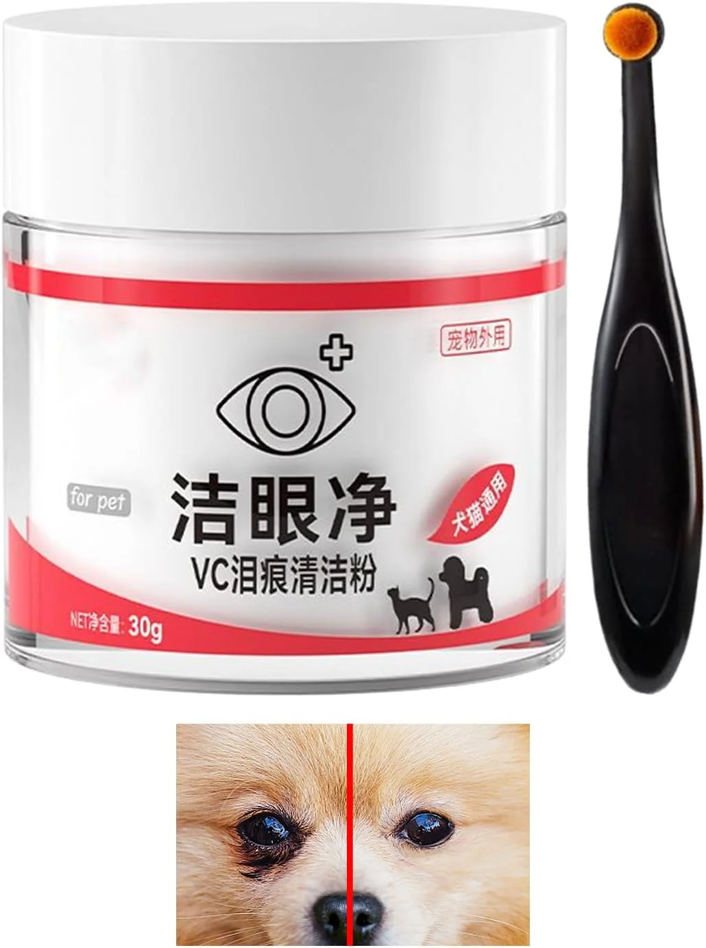 پاک کننده لکه اشک حیوانات خانگی - پاک کننده ملایم چشم بچه گربه 30 گرمی - موثر برای سگ ها، مناسب برای نظافت دامپزشکی، حمام کردن، داخل و خارج از منزل و مسافرت
