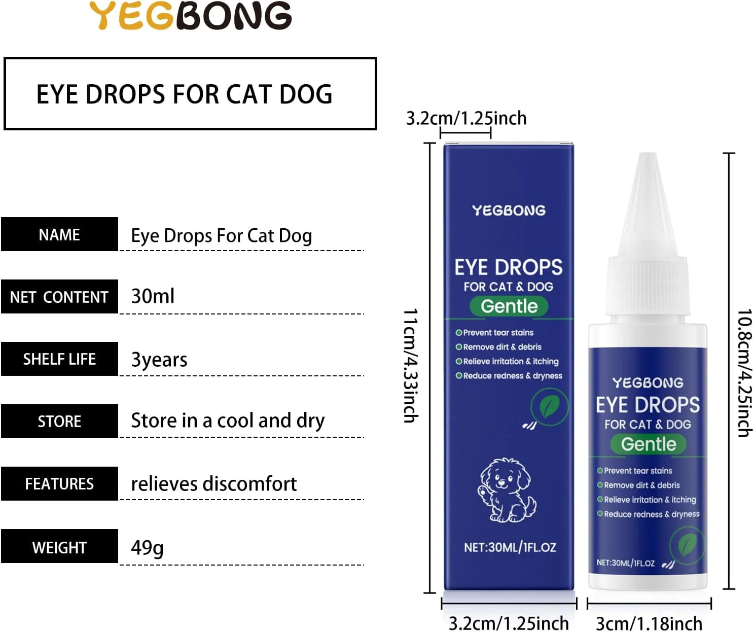 قطره چشمی حیوانات خانگی (سگ و گربه)، مواد طبیعی، فرمول ایمن و ملایم برای خشکی و قرمزی چشم، تسکین دهنده سوزش، عفونت و لکه های اشک، تسکین آلرژی، 30 میلی لیتر