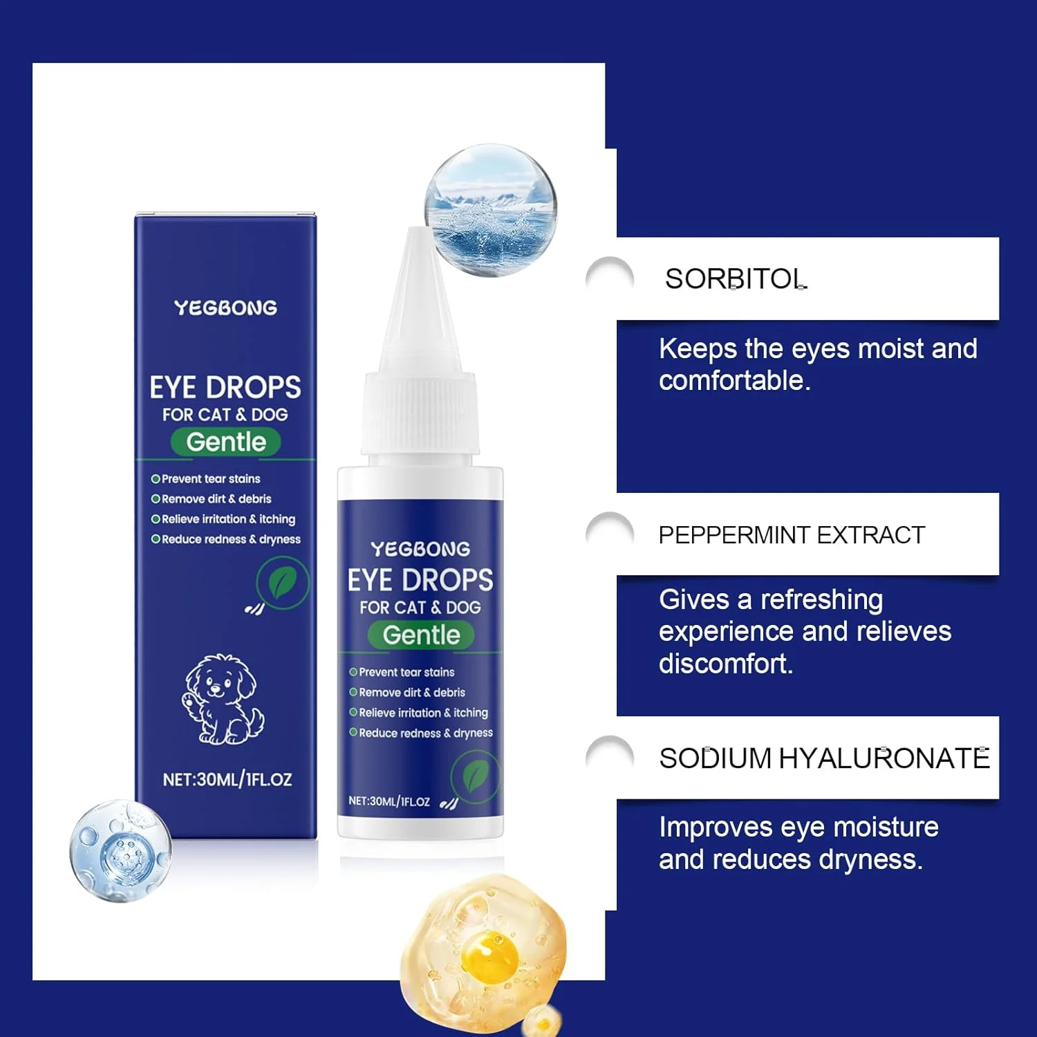 قطره چشمی حیوانات خانگی (سگ و گربه)، مواد طبیعی، فرمول ایمن و ملایم برای خشکی و قرمزی چشم، تسکین دهنده سوزش، عفونت و لکه های اشک، تسکین آلرژی، 30 میلی لیتر