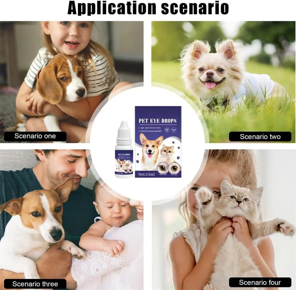 قطره چشم حیوانات خانگی آزونی، روشن کننده چشم گربه و سگ، محلول شستشوی چشم 15 میلی لیتری برای گربه ها، سگ ها و اسب ها، فرمول گیاهی ملایم برای سلامت چشم و رفع آلودگی