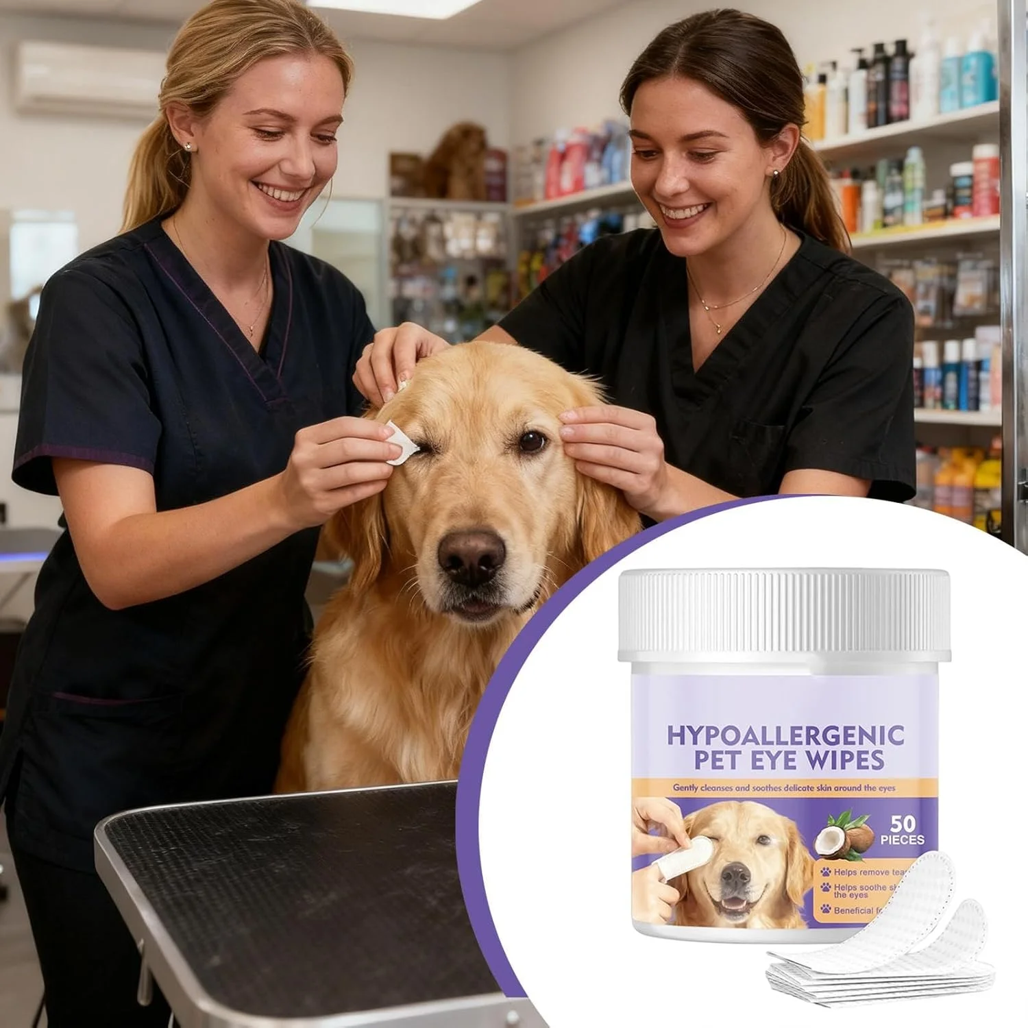 دستمال مرطوب تمیز کننده حیوانات خانگی برای چشم | ملایم و سازگار با پوست | دستمال مرطوب پاک کننده لکه اشک توله سگ - برای توله سگ ها، بچه گربه ها، استفاده در منزل، فضای باز، سایز کوچک، متوسط و بزرگ