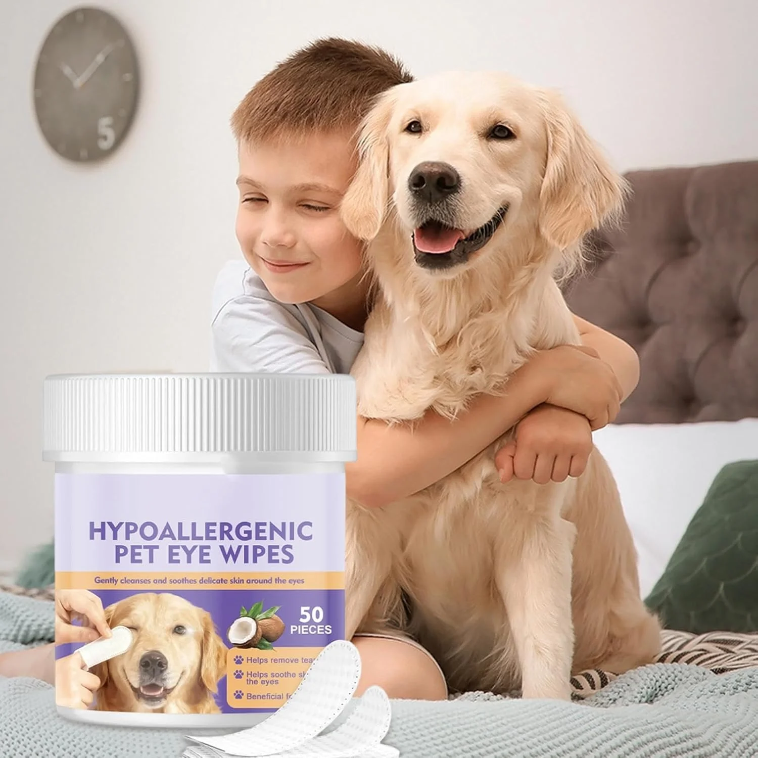 دستمال مرطوب تمیز کننده چشم حیوانات خانگی، لوازم مراقبت از چشم سگ ملایم و نرم، دستمال مرطوب پاک کننده لکه اشک توله سگ | برای توله سگ ها، بچه گربه ها، استفاده در خانه، داخل و خارج از منزل