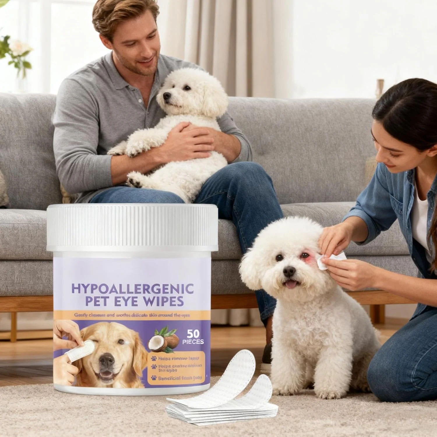 دستمال مرطوب تمیز کننده چشم حیوانات خانگی، لوازم مراقبت از چشم سگ ملایم و نرم، دستمال مرطوب پاک کننده لکه اشک توله سگ | برای توله سگ ها، بچه گربه ها، استفاده در خانه، داخل و خارج از منزل