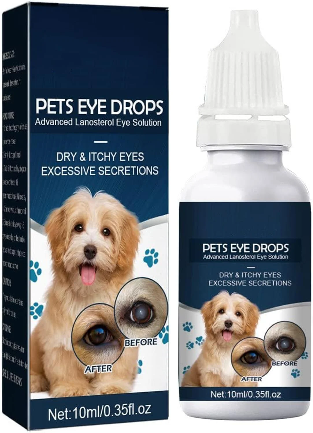 قطره چشم حیوانات خانگی برای گربه و سگ، برای رفع لکه های اشک، تسکین خارش چشم، قطره های پاک کننده ملایم، فرمول ملایم حرفه ای ضد میکروبی (10 میلی لیتر)