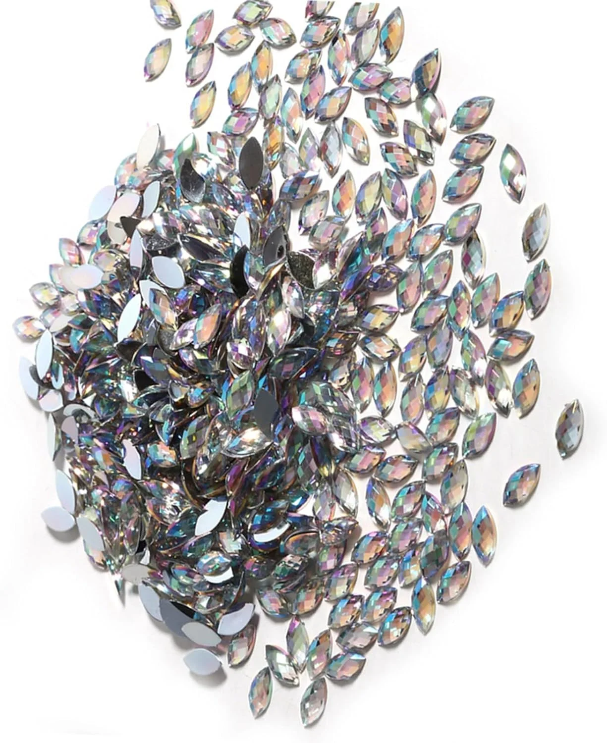 نگین های کریستالی Haofy، 500 عدد، 7 X 15 میلی متر، نگین های تخت اکریلیک برای صنایع دستی، رنگ سفید، پروژه های DIY با شکل چشم اسبی AB (سفید)