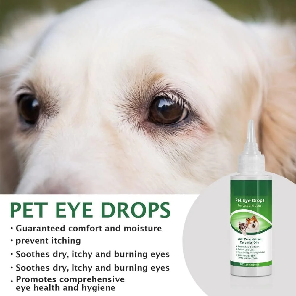 قطره چشمی حیوانات خانگی، قطره چشمی طبیعی ضد باکتری برای سگ و گربه | درمان مناسب آلرژی برای چشم های متورم، خشک یا ملتهب در همه حیوانات خانگی | شستشوی چشم ضد قارچ برای سگ یا گربه