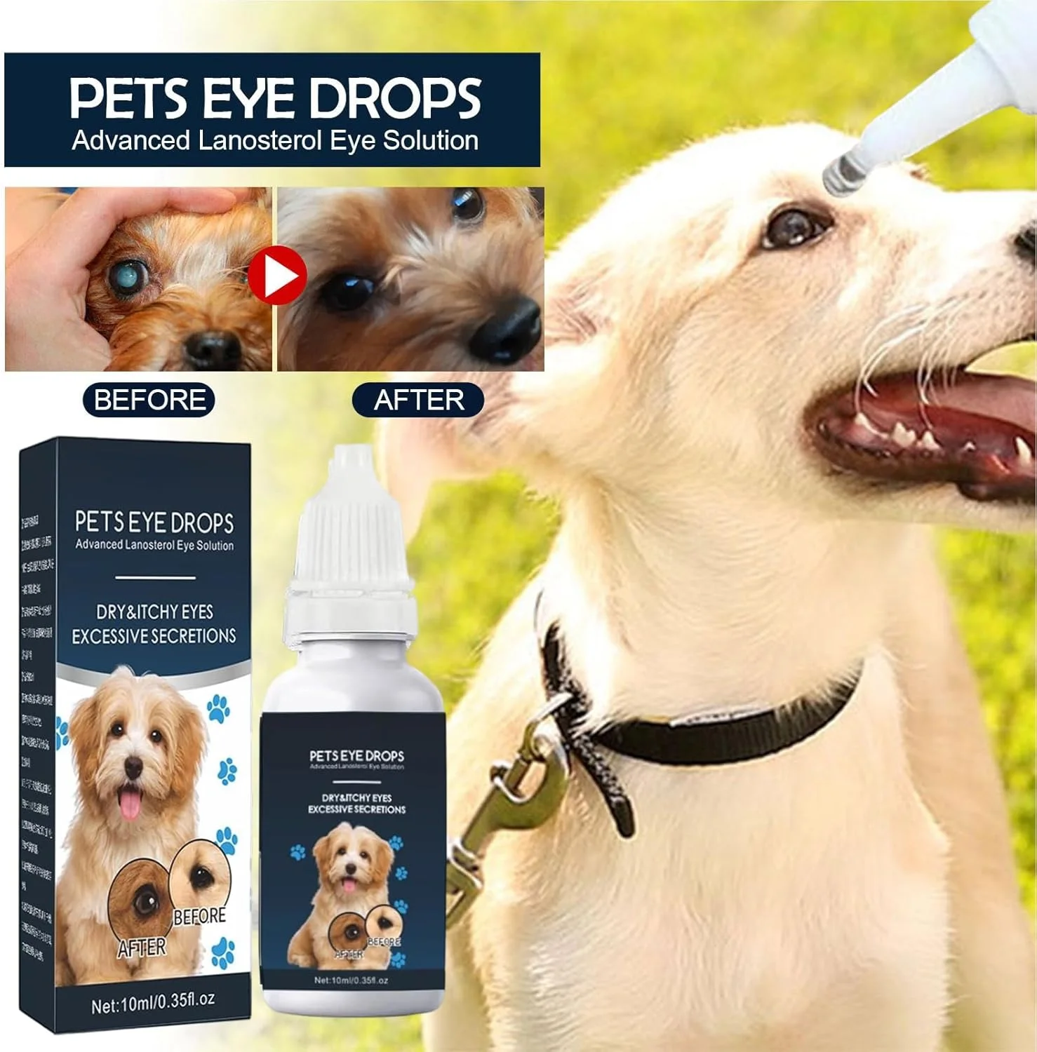 قطره چشم برای سگ ها | قطره های تسکین دهنده خارش چشم 10 میلی لیتری | پاک کننده لکه اشک، محلول ملایم برای توله سگ، گربه، حیوانات کوچک، مراقبت از سلامت و رفع سوزش