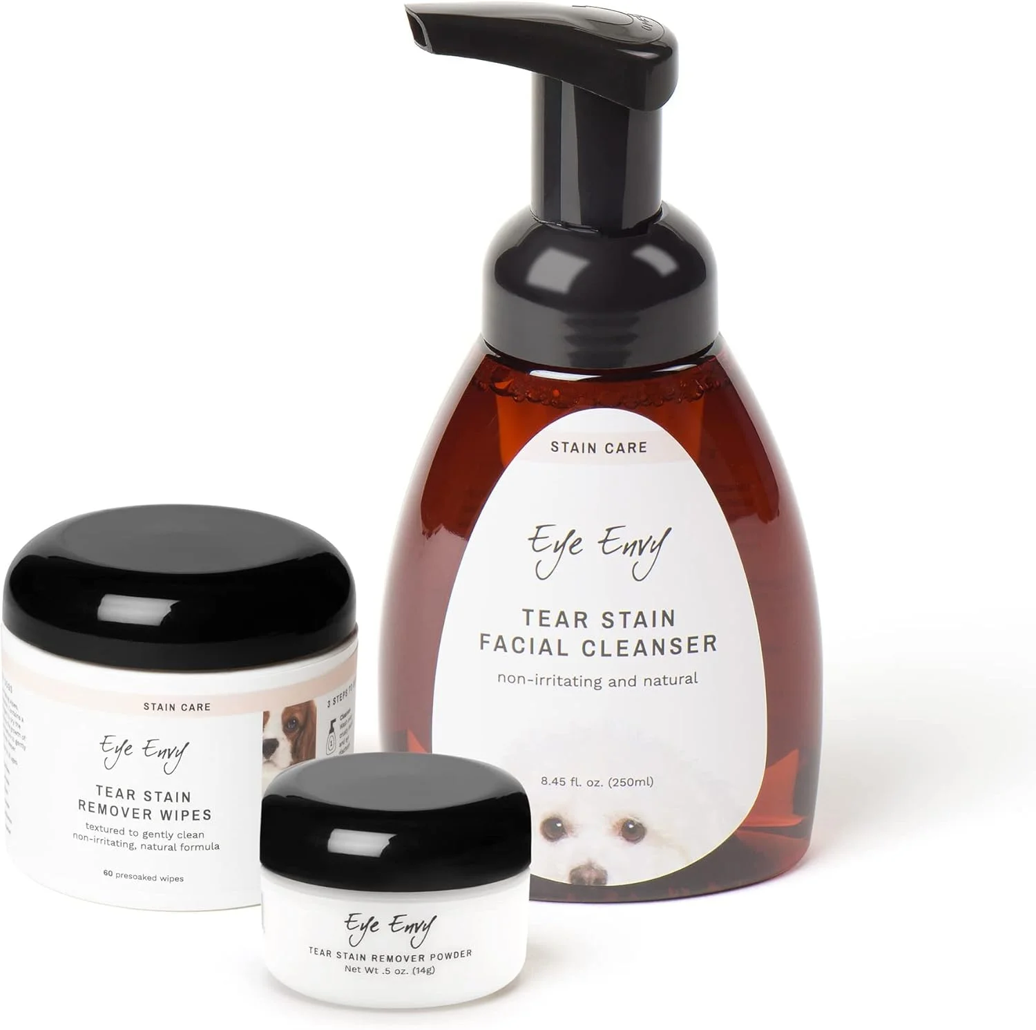 مجموعه ۳ مرحلهای پاک کننده لکه اشک Eye Envy برای سگ ها | چشمانی تمیز و بدون لکه در ۷ روز | شامل: پاک کننده ۲۵۰ میلی لیتر، دستمال مرطوب ۶۰ عدد و پودر ۱۴ گرم | غیر تحریک کننده و طبیعی مجموعه ۳ مرحلهای پاک کننده لکه اشک Eye Envy برای سگ ها | چشمانی تمیز و بدون لکه در ۷ روز | شامل: پاک کننده ۲۵۰ میلی لیتر، دستمال مرطوب ۶۰ عدد و پودر ۱۴ گرم | غیر تحریک کننده و طبیعی