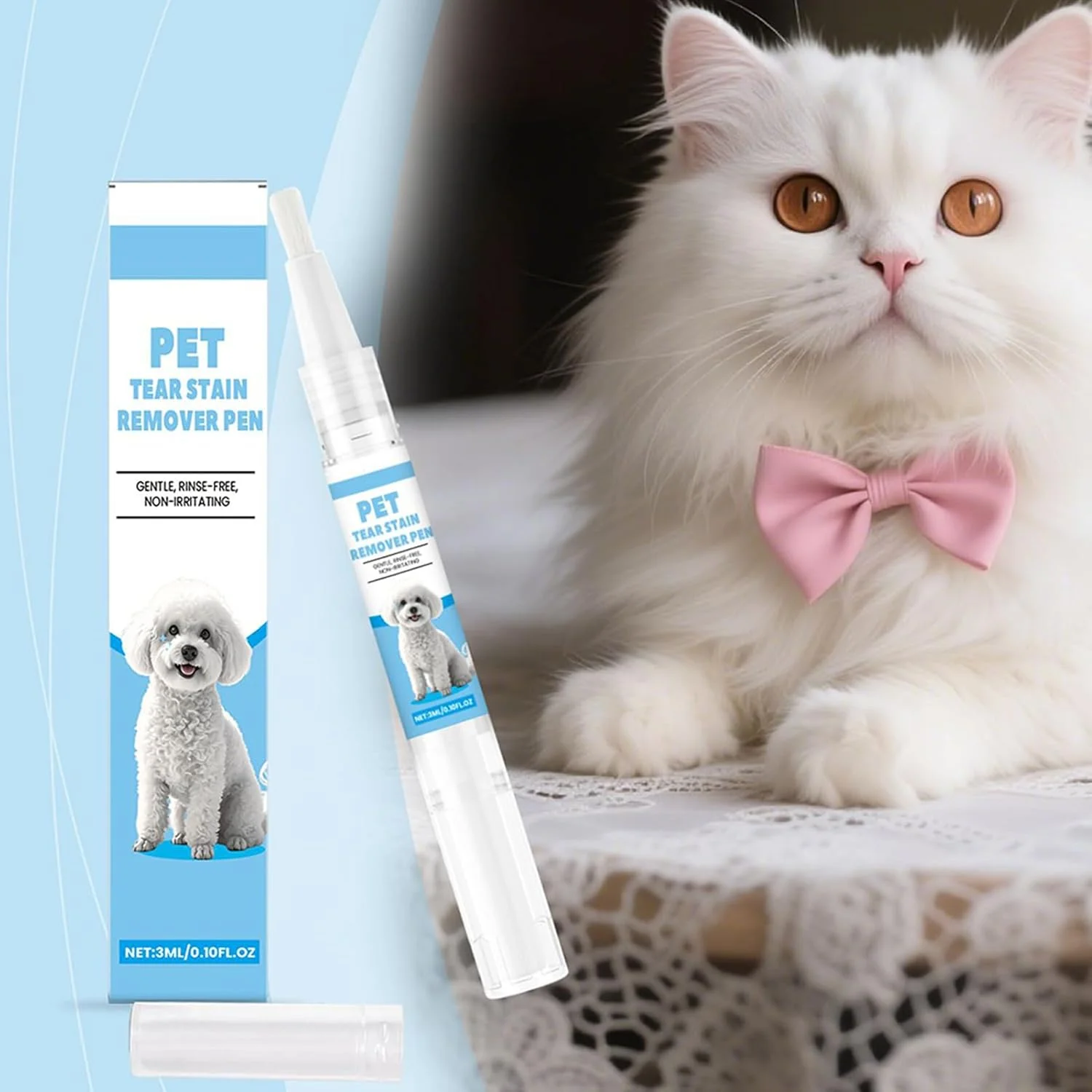 محلول پاک کننده لکه اشک سگ - پاک کننده لکه چشم گربه | محلول تمیز کننده حیوانات خانگی برای حیوانات کوچک و متوسط، توله سگ ها، بچه گربه ها، پیشگیری خانگی