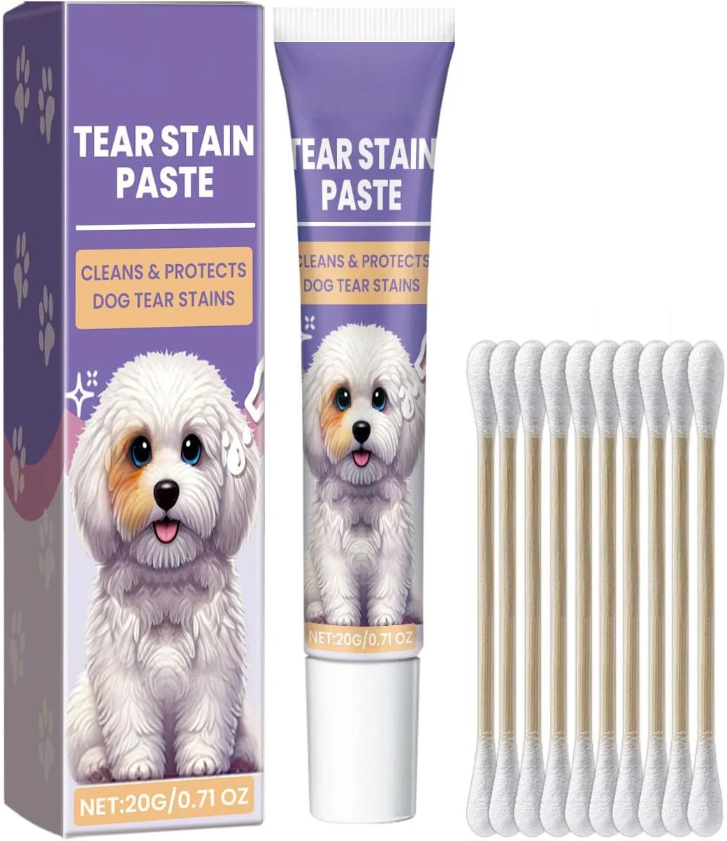 پماد چشم سگ، از بین برنده لکه اشک و مراقبت مرطوب کننده برای تمیز کردن ملایم چشم، شامل 10 سواب پنبه ای، مراقبت ایمن و تسکین دهنده چشم برای سگ ها، 20 گرم