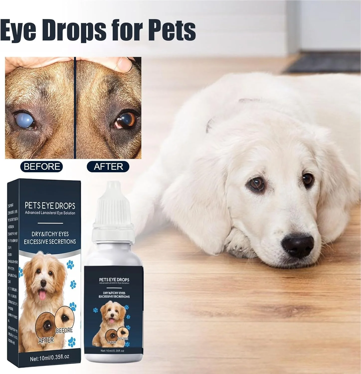 قطره چشم سگ | قطره چشمی ضد خارش 10 میلی لیتر - پاک کننده لکه اشک، محلول تسکین دهنده برای پشتیبانی از سلامت حیوانات کوچک، گربه، توله سگ و رفع سوزش