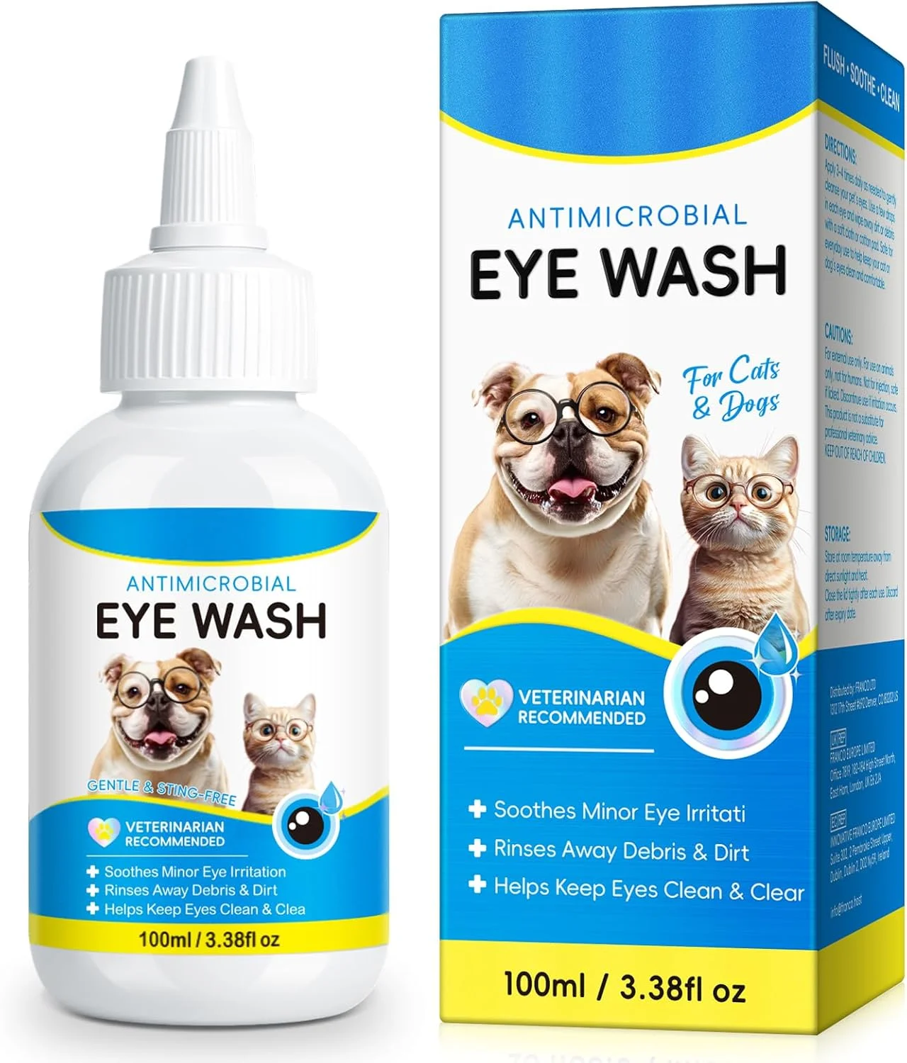 محلول شستشوی چشم سگ و گربه | قطره های چشمی برای سگ ها و گربه ها برای شستشو و تسکین سوزش چشم، پاک کننده لکه اشک سگ، ایمن برای همه حیوانات محلول شستشوی چشم سگ و گربه | قطره های چشمی برای سگ ها و گربه ها برای شستشو و تسکین سوزش چشم، پاک کننده لکه اشک سگ، ایمن برای همه حیوانات
