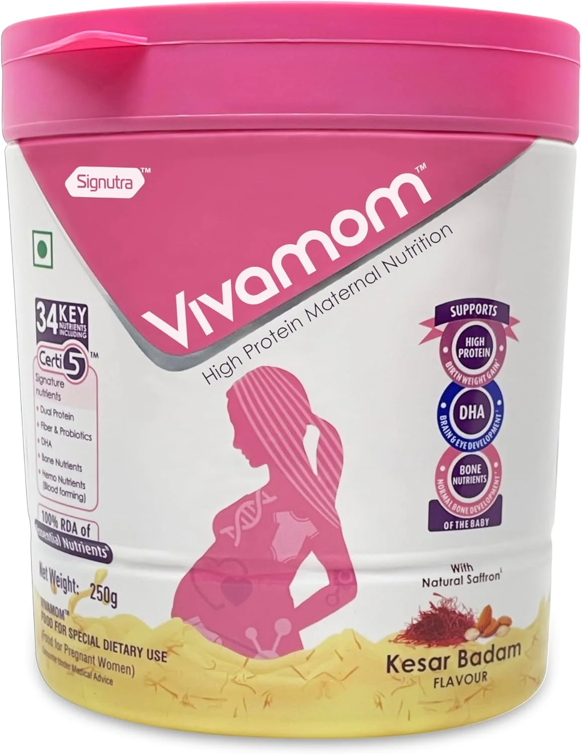 مکمل تغذیه مادران ویواموم با پروتئین بالا - قوطی ۲۵۰ گرمی (زعفران بادام)