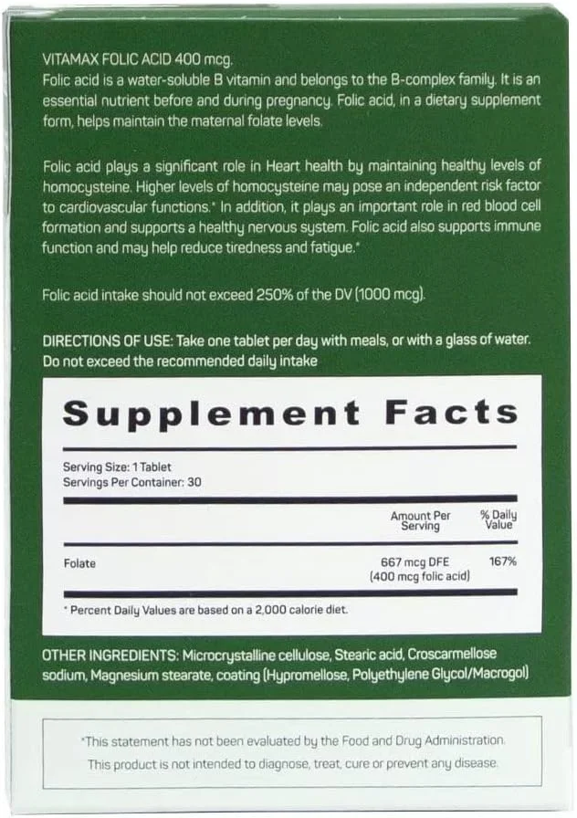 ویتامین فولیک اسید 400 میکروگرم (30 قرص)