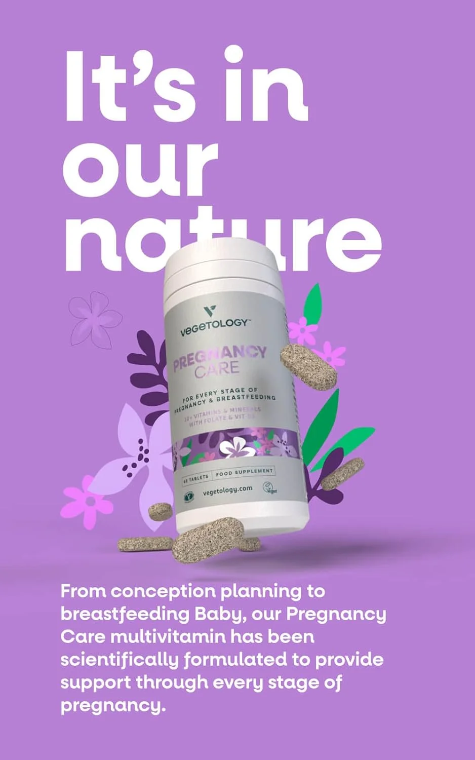 ویتامین های دوران بارداری Vegetology برای زنان - ویتامین های قبل و بعد از زایمان برای مادران شیرده با 20+ ویتامین، فولات و موارد دیگر - ویتامین های گیاهی قبل از تولد برای هر مرحله از بارداری (60 عدد)