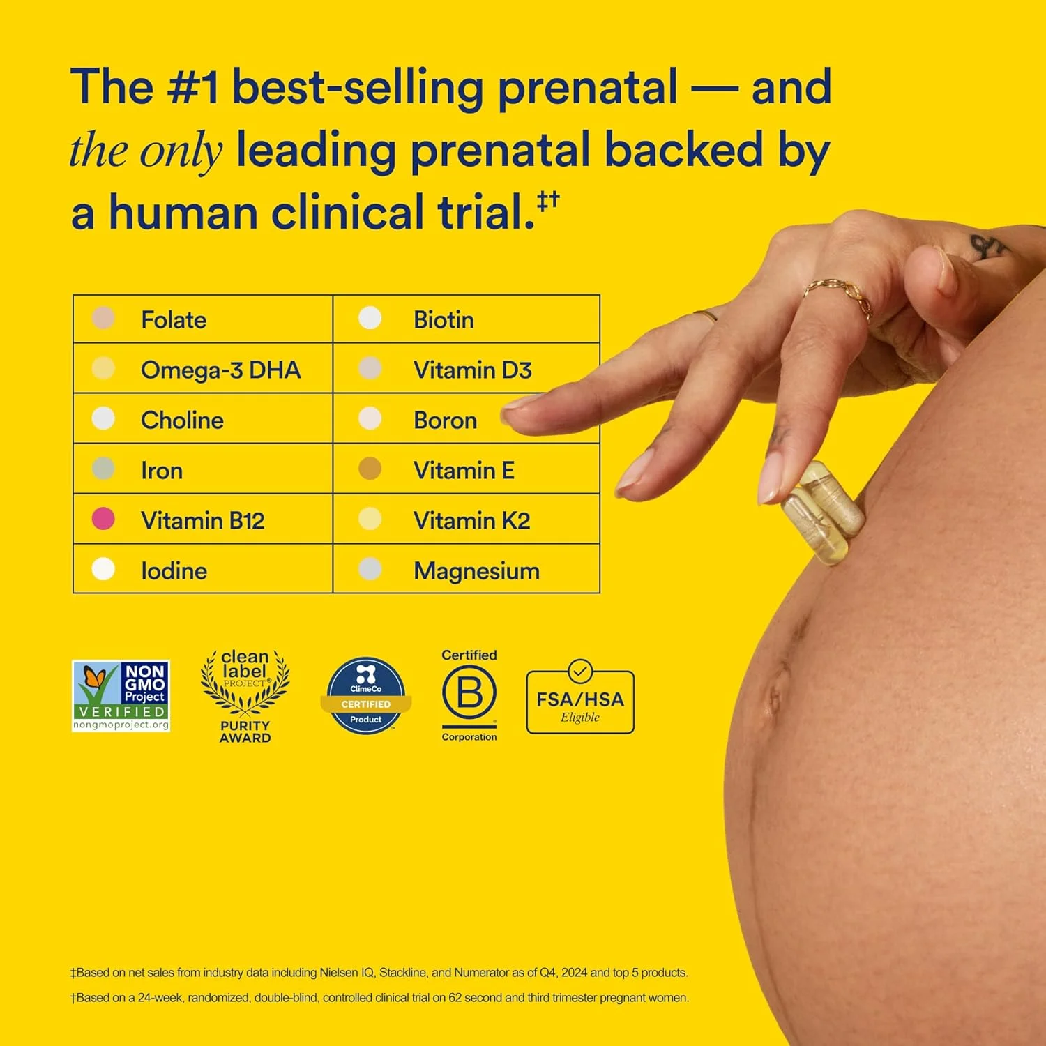 ویتامین های دوران بارداری: فولات و کولین برای حمایت از لوله عصبی، امگا 3 DHA برای رشد مغز جنین، آهن، کلسیم-کمک کننده D3 و K2، غیر GMO، با طعم مرکبات، 30 روزه، 60 کپسول گیاهی