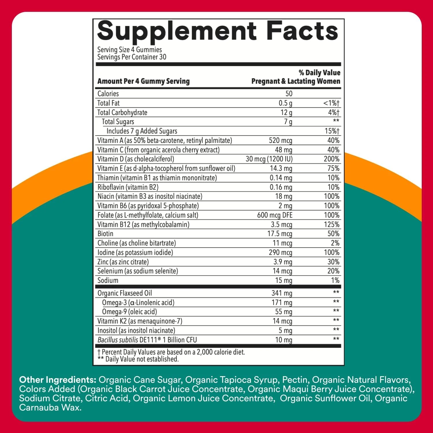 مولتی ویتامین دوران بارداری ارگانیک روزانه SmartyPants، ویتامین C، D3 و زینک برای ایمنی، بیوتین، امگا 3 روغن ماهی، سلنیوم، B6، متیل B12 برای انرژی، 120 عدد (30 روزه)، بسته بندی ممکن است متفاوت باشد