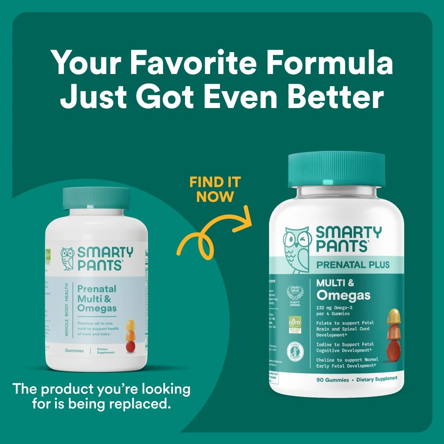 پاستیل های جویدنی مولتی ویتامین روزانه دوران بارداری SmartyPants: بدون گلوتن، مولتی ویتامین، فولات (متیل فولات)، امگا 3 (DHA/EPA)، روغن ماهی، متیل B12، ویتامین D3، 80 عدد (20 روز)