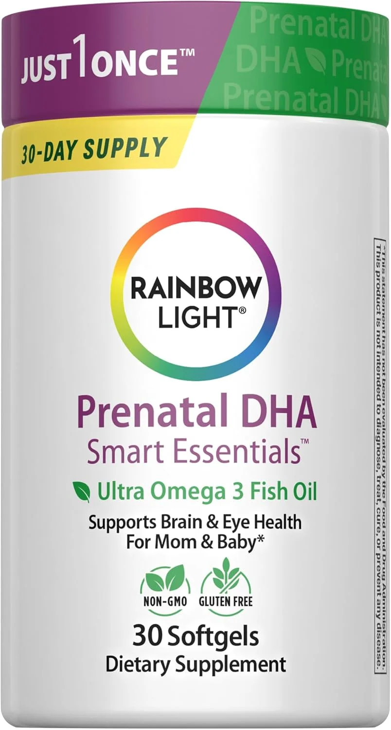 مجموعه مولتی ویتامین روزانه دوران بارداری Rainbow Light، شامل مولتی ویتامین روزانه دوران بارداری و روغن ماهی امگا 3 DHA برای حمایت از سلامت مادر و رشد کودک، 30 عدد