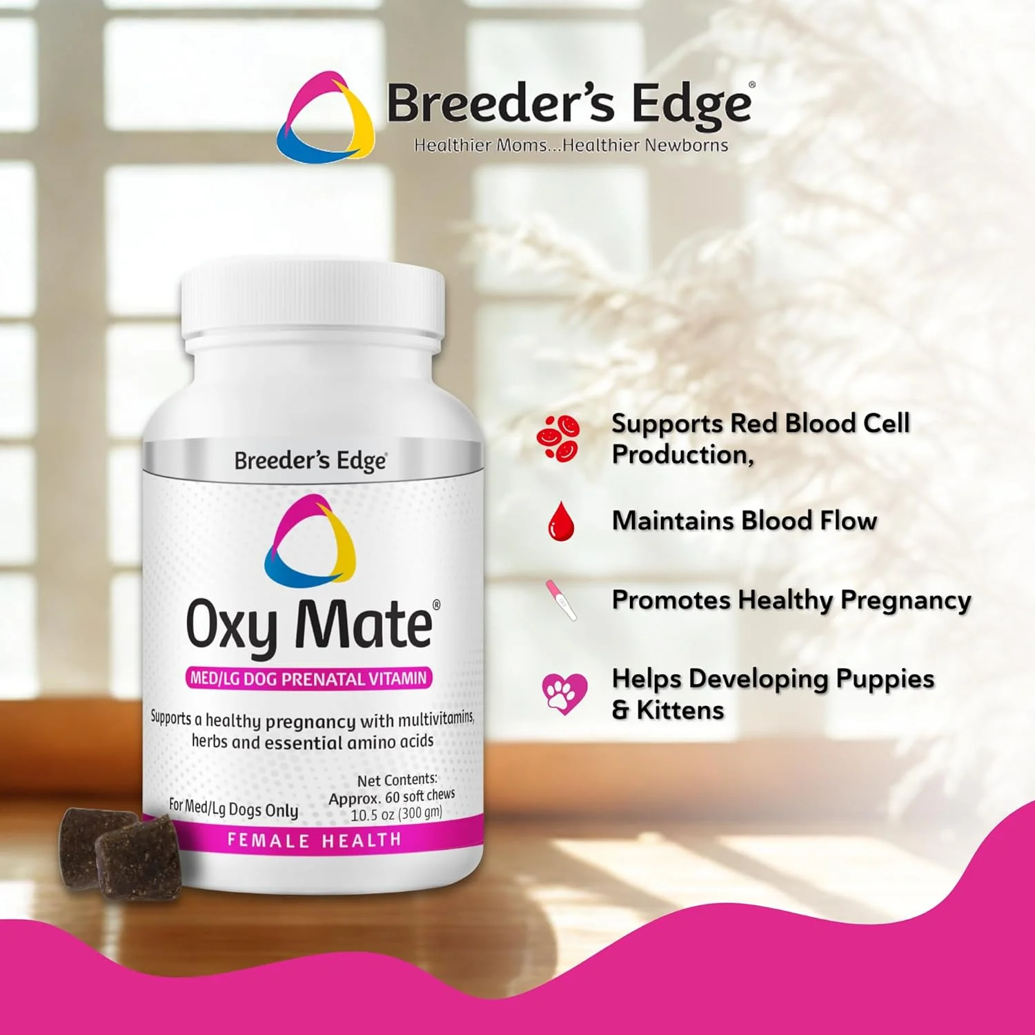 مکمل دوران بارداری حیوانات خانگی ریوایول انیمال هلث بریدرز اج اوکسی میت - برای سگ های متوسط و بزرگ - 60 عدد جویدنی نرم