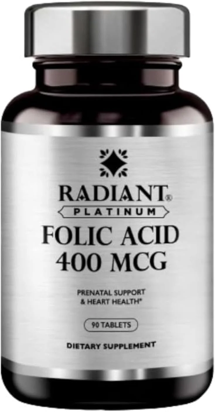 اسید فولیک رادیانت پلاتینیوم 400 میکروگرم | پشتیبانی از سلامت قلب و پانتال | تشکیل گلبول های قرمز سالم | 90 قرص