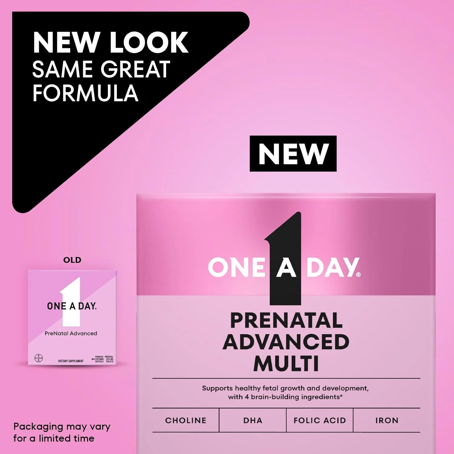 مولتی ویتامین کامل پیشرفته دوران بارداری زنان One A Day با پشتیبانی از عملکرد مغز* حاوی کولین، اسید فولیک، امگا 3 DHA و آهن برای قبل، حین و بعد از بارداری، 60+60 عدد (مجموع 120 عدد)