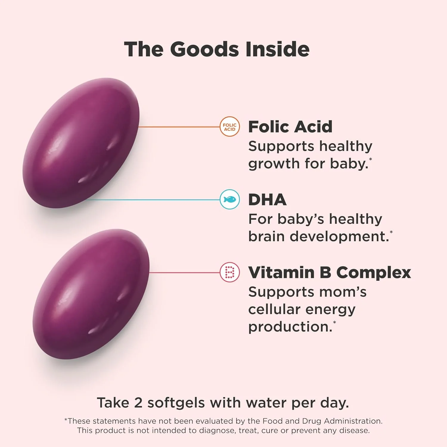 کپسول های نرم مولتی ویتامین دوران بارداری OLLY Ultra Strength، پشتیبانی از رشد سالم، تکامل مغز، آهن، اسید فولیک، DHA، ویتامین های C، E، بسته 30 روزه - 60 عدد (بسته بندی ممکن است متفاوت باشد)